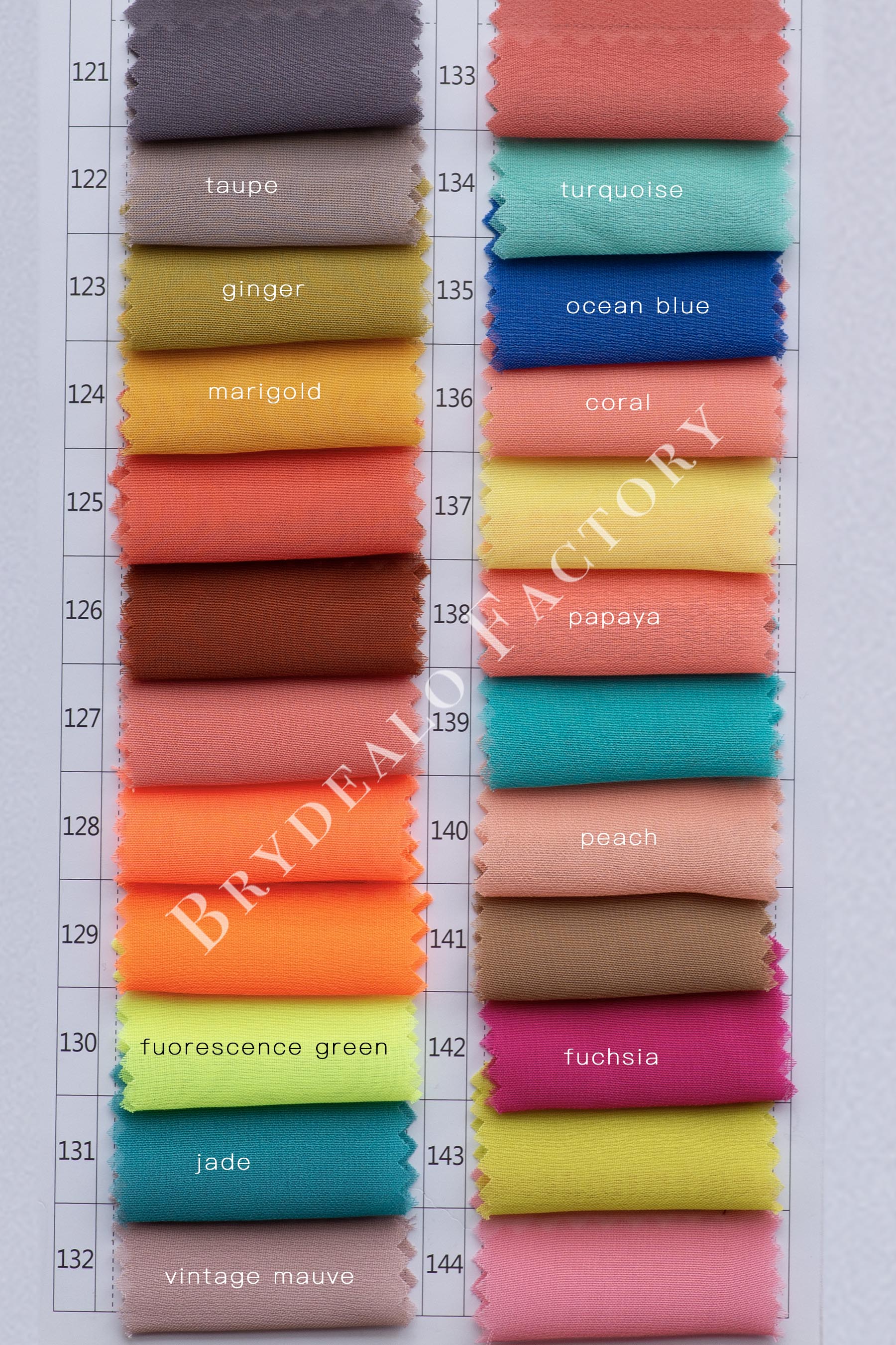 100D chiffon fabric color charts