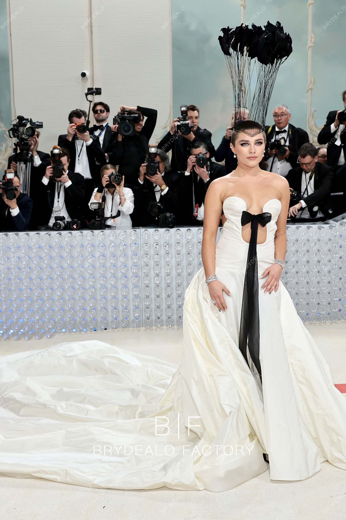 Florence Pugh 2023 Met Gala Strapless Long Train Dress