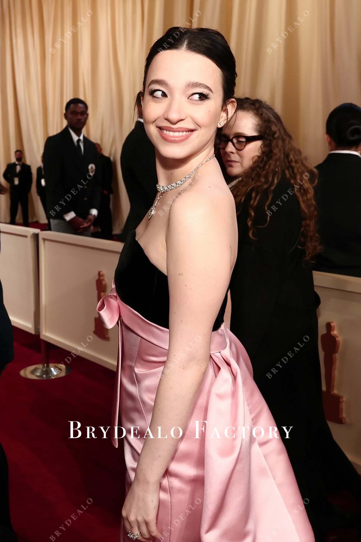 2025 Oscars red carpet Mikey Madison straight across dress