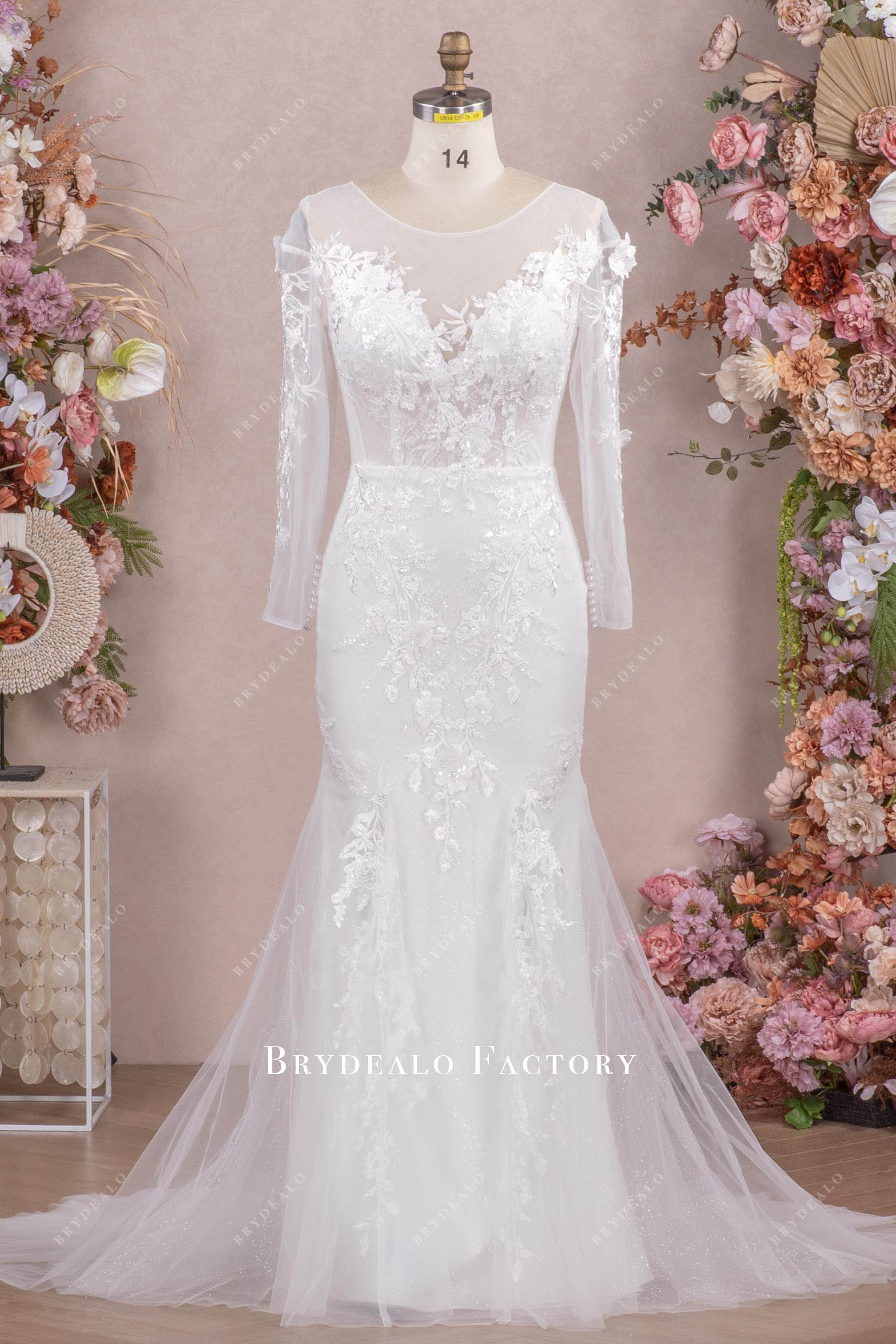 Gorgeous Lace Illusion Back Trumpet Shimmer Destination Wedding Dress Gorgeous Lace Illusion Back Trumpet Shimmer Destination Wedding Dress