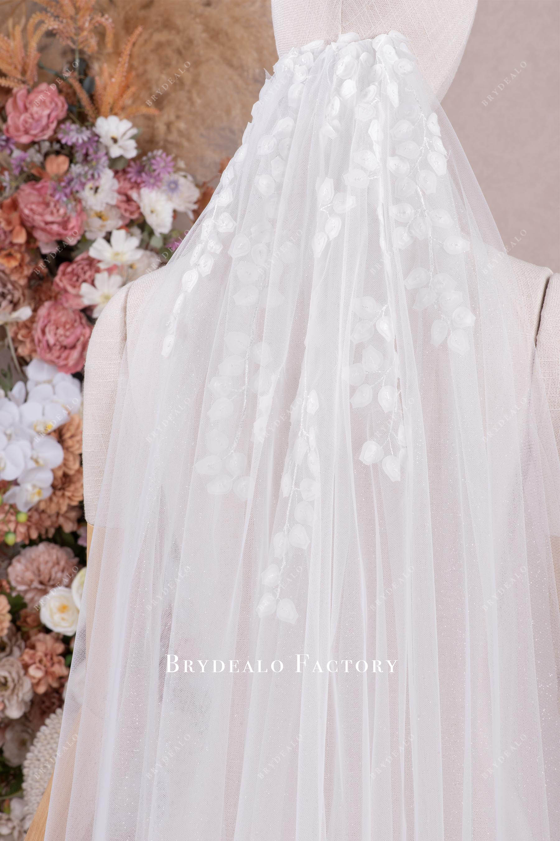 3d leaf lace bridal veil