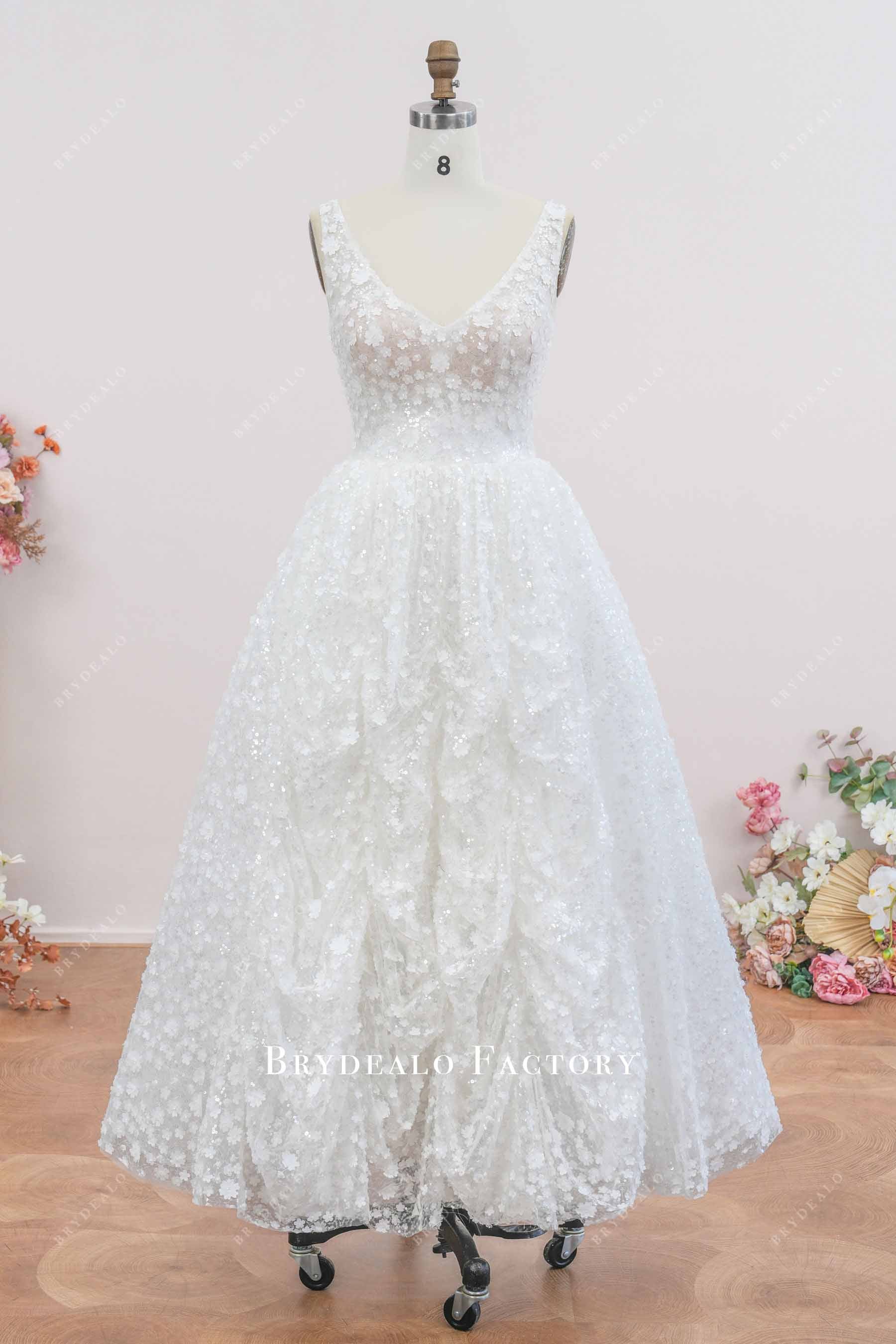 3d floral lace ankle length bridal dress