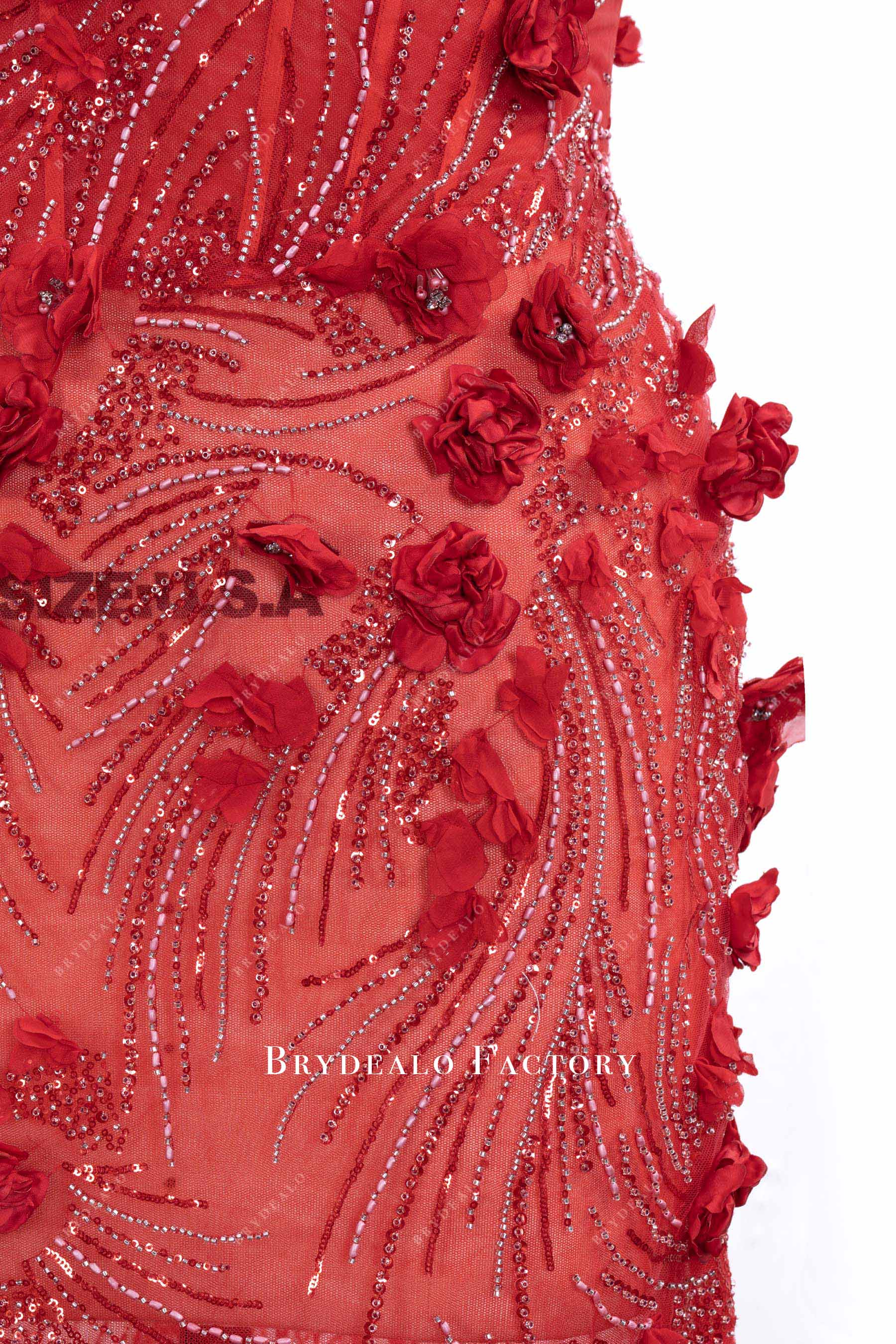 3d floral lace red formal gown