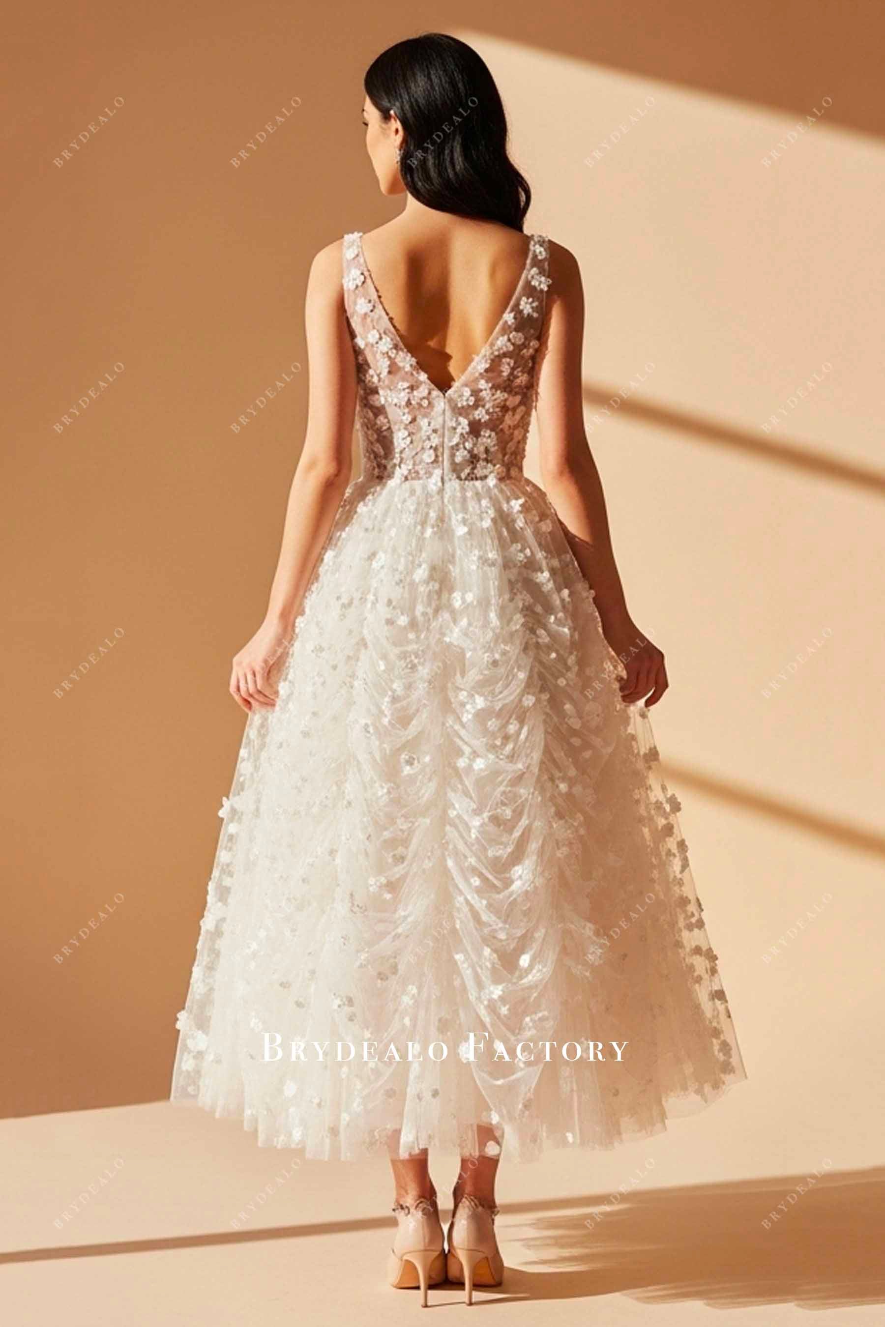 3d floral lace v back bridal dress