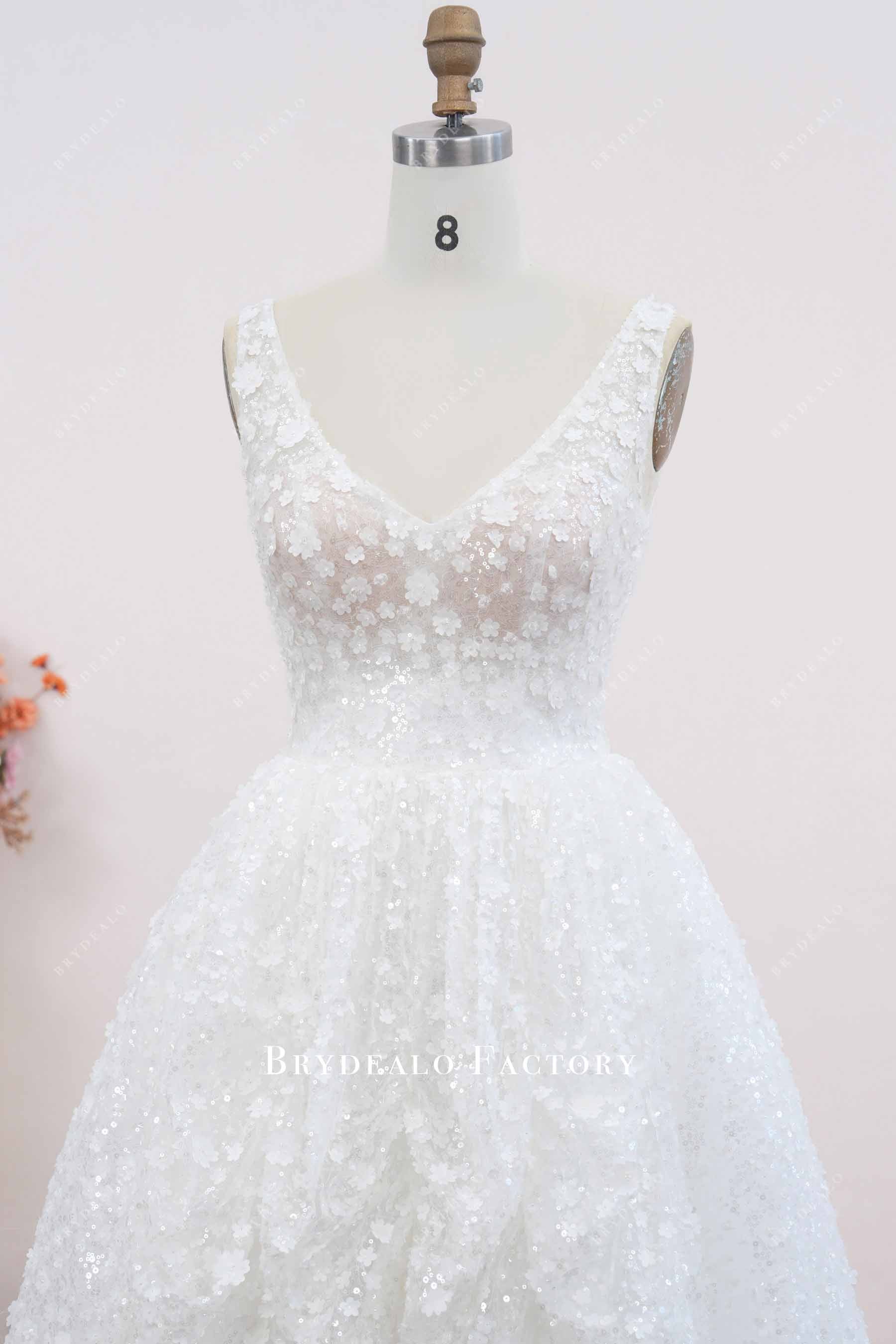 3d floral lace v neck bridal dress