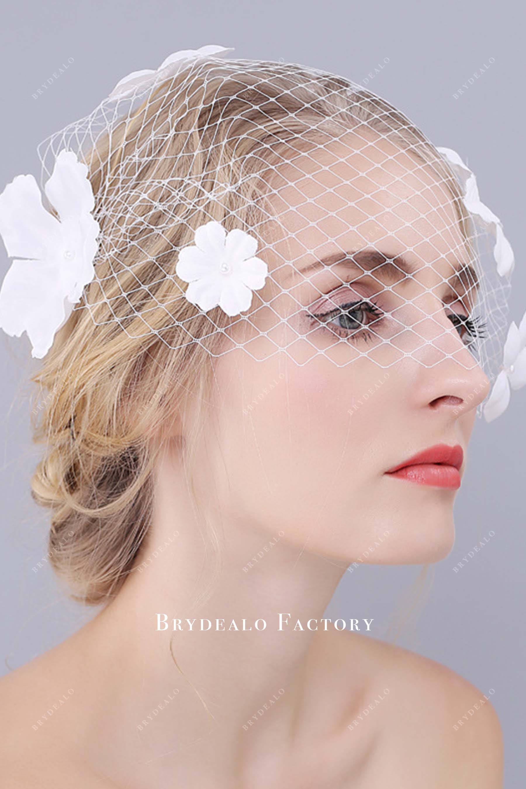 3d floral pearls net veil