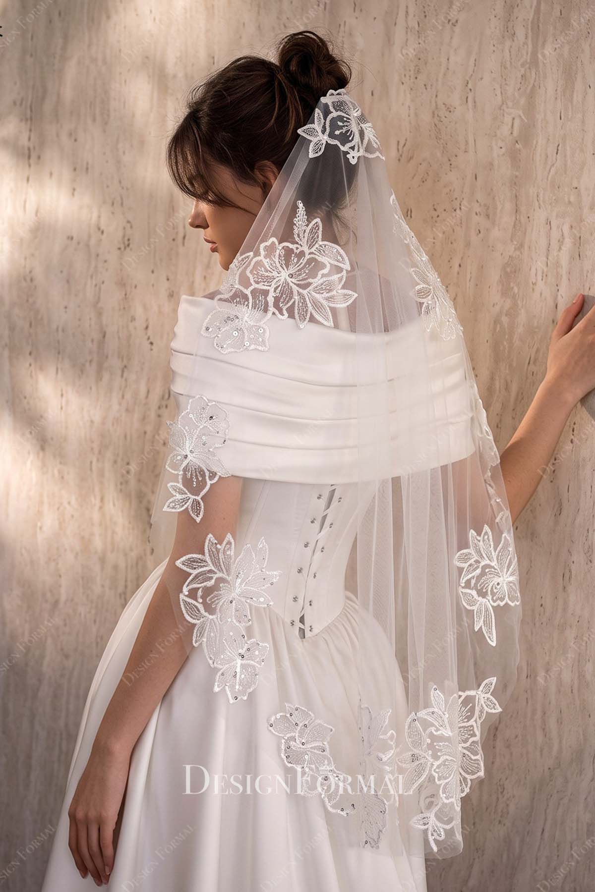 3d flower lace bridal veil