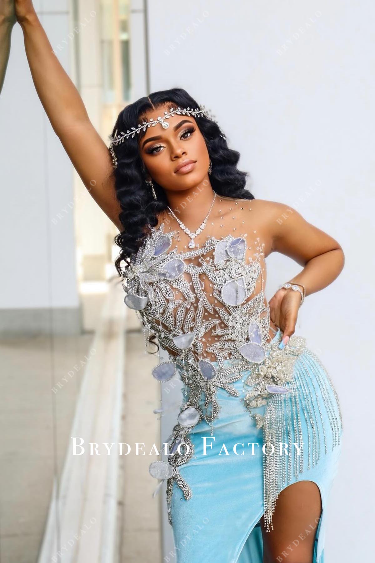 3d petal pool prom dress