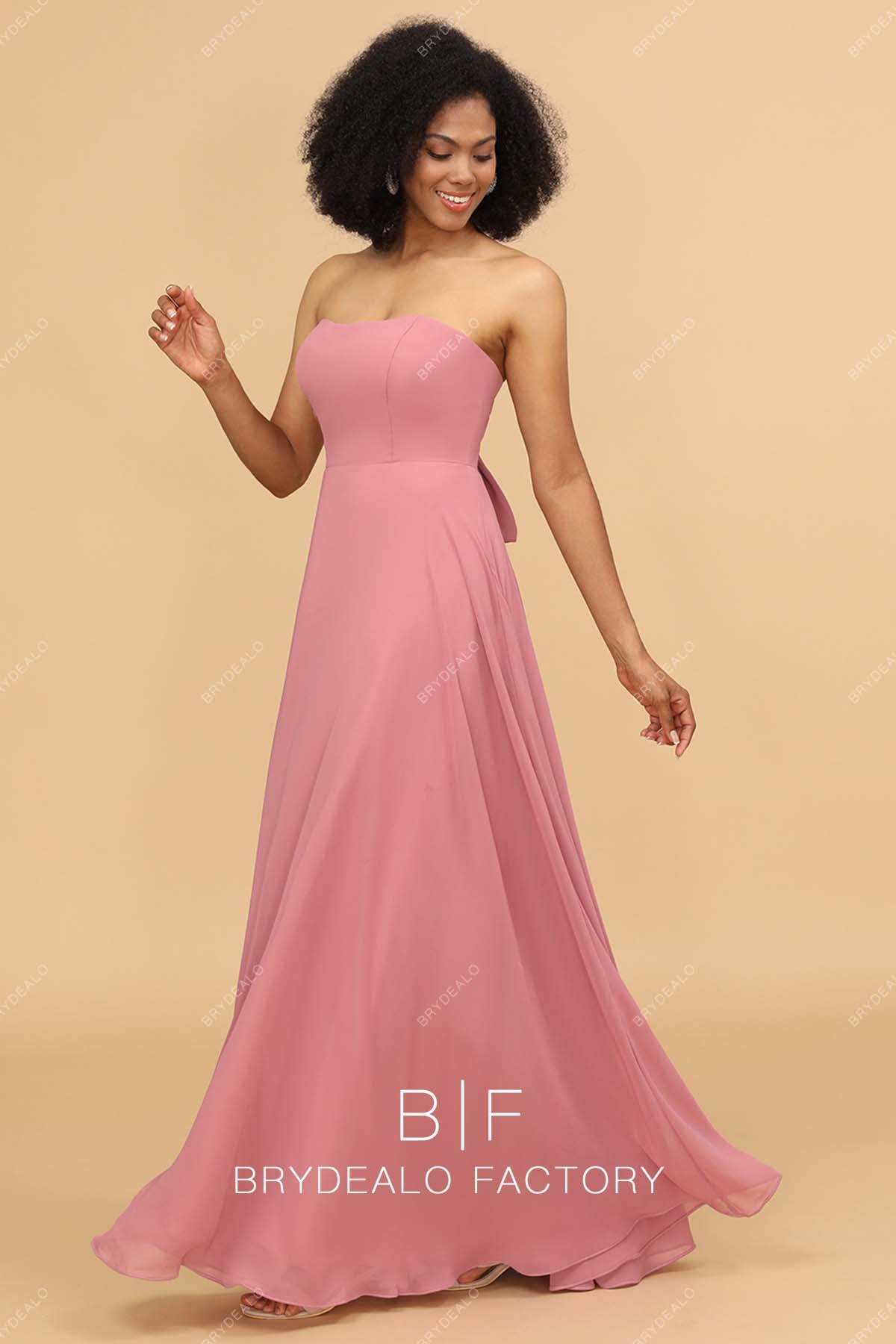 Watermelon Strapless Chiffon Floor Length Pretty Bridesmaid Prom Dress Watermelon Strapless Chiffon Floor Length Pretty Bridesmaid Prom Dress