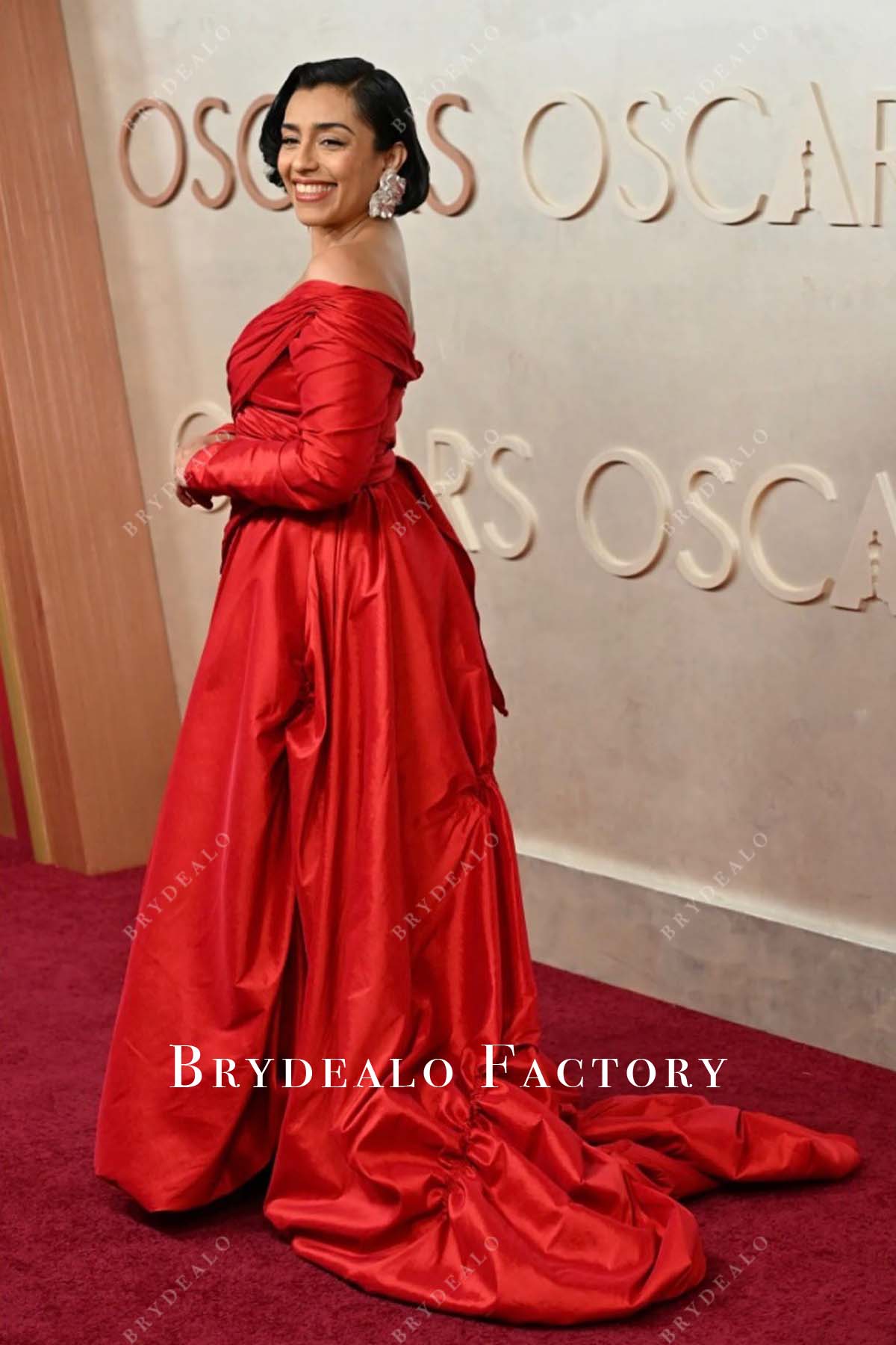 Adriana Paz 2025 Oscars red carpet chapel train dress