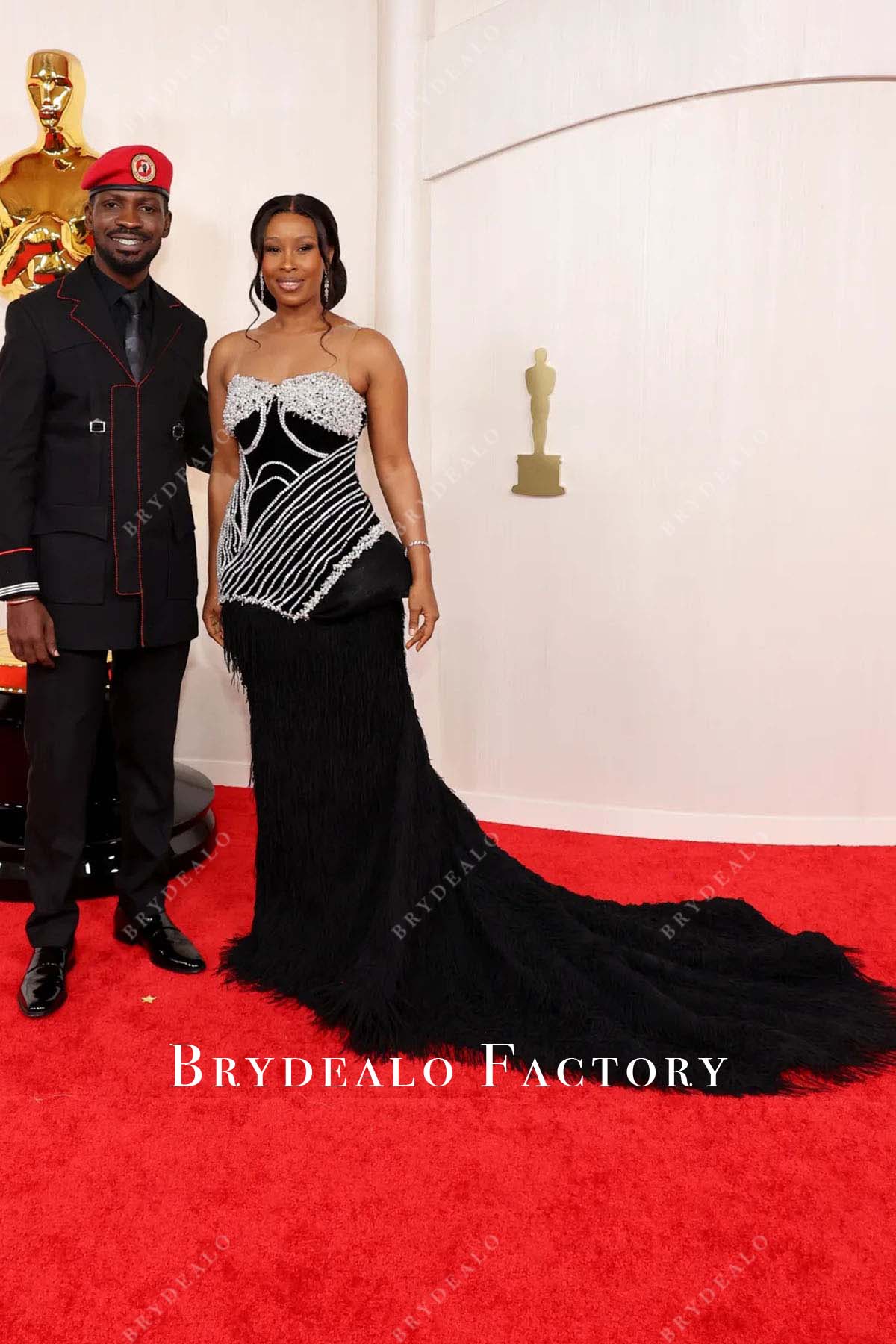 Anita Beryl 2024 Oscars Pearls Black Red Carpet Mermaid Dress