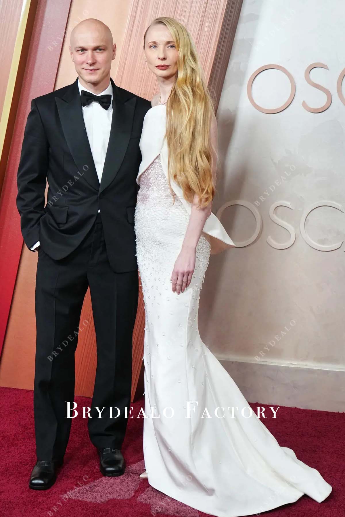 Anna Shevchuk white mermaid 2025 Oscars red carpet dress