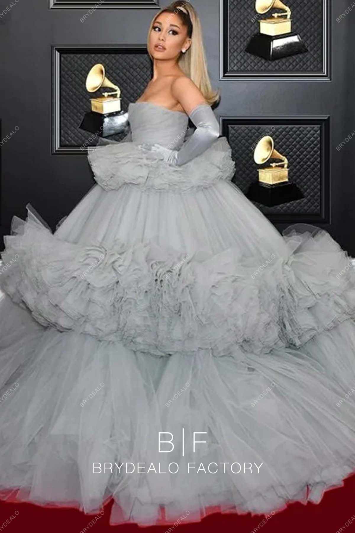 Ariana Grande Grey Celebrity Ball Gown Prom Red Carpet Dress Grammys Ariana Grande Grey Celebrity Ball Gown Prom Red Carpet Dress Grammys
