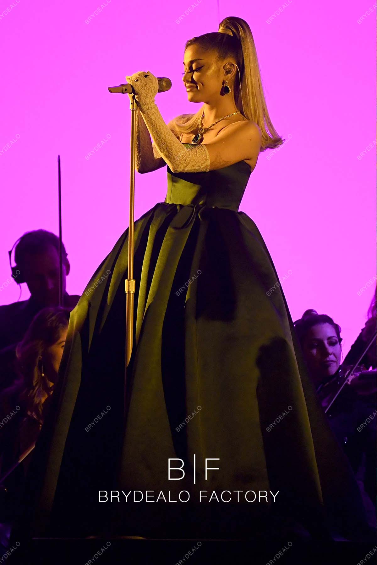 Ariana Grande Strapless Green Satin Celebs Dress GRAMMYS 2020