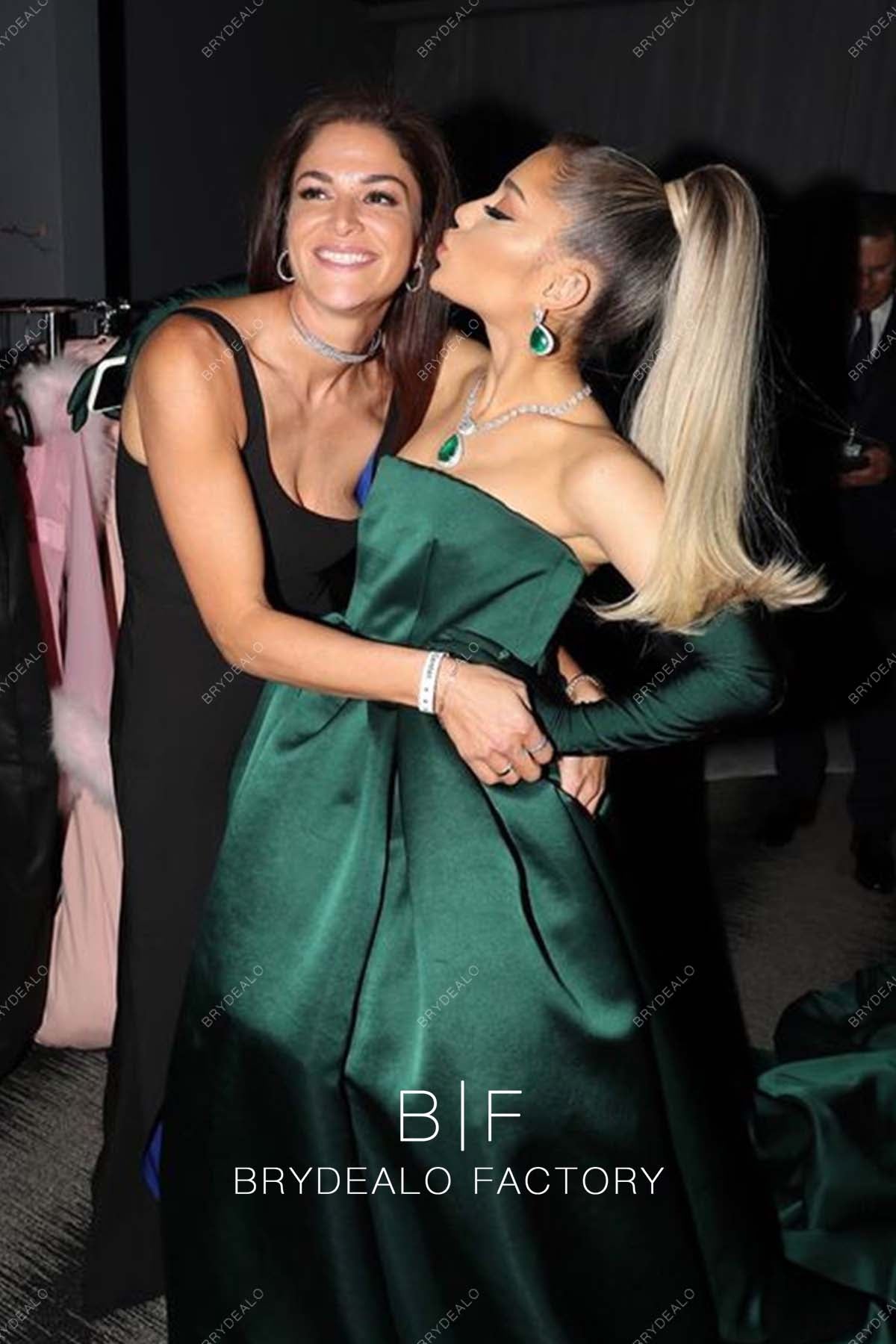 Ariana Grande Strapless Green Satin Celebs Dress GRAMMYS 2020