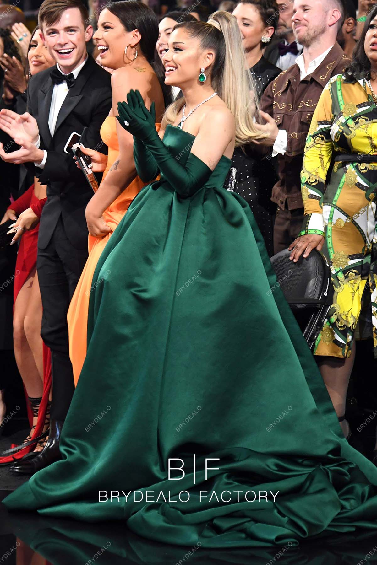 Ariana Grande Strapless Green Satin Celebs Dress GRAMMYS 2020