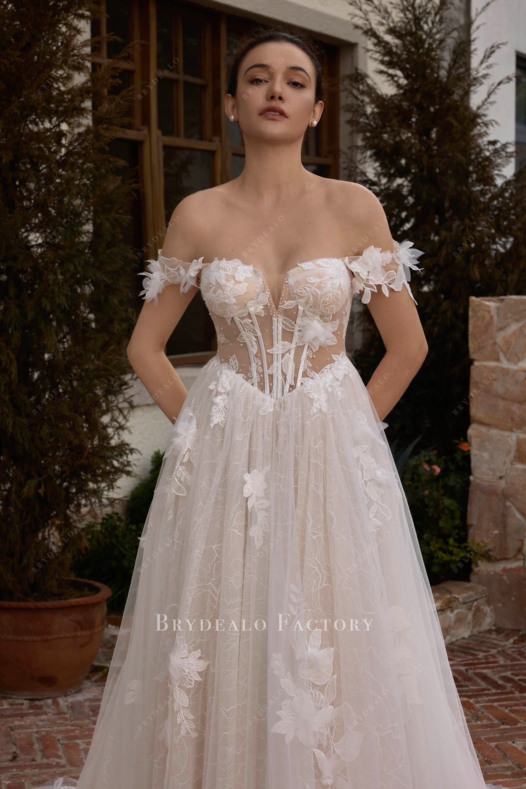 Basque waist corset wedding dress