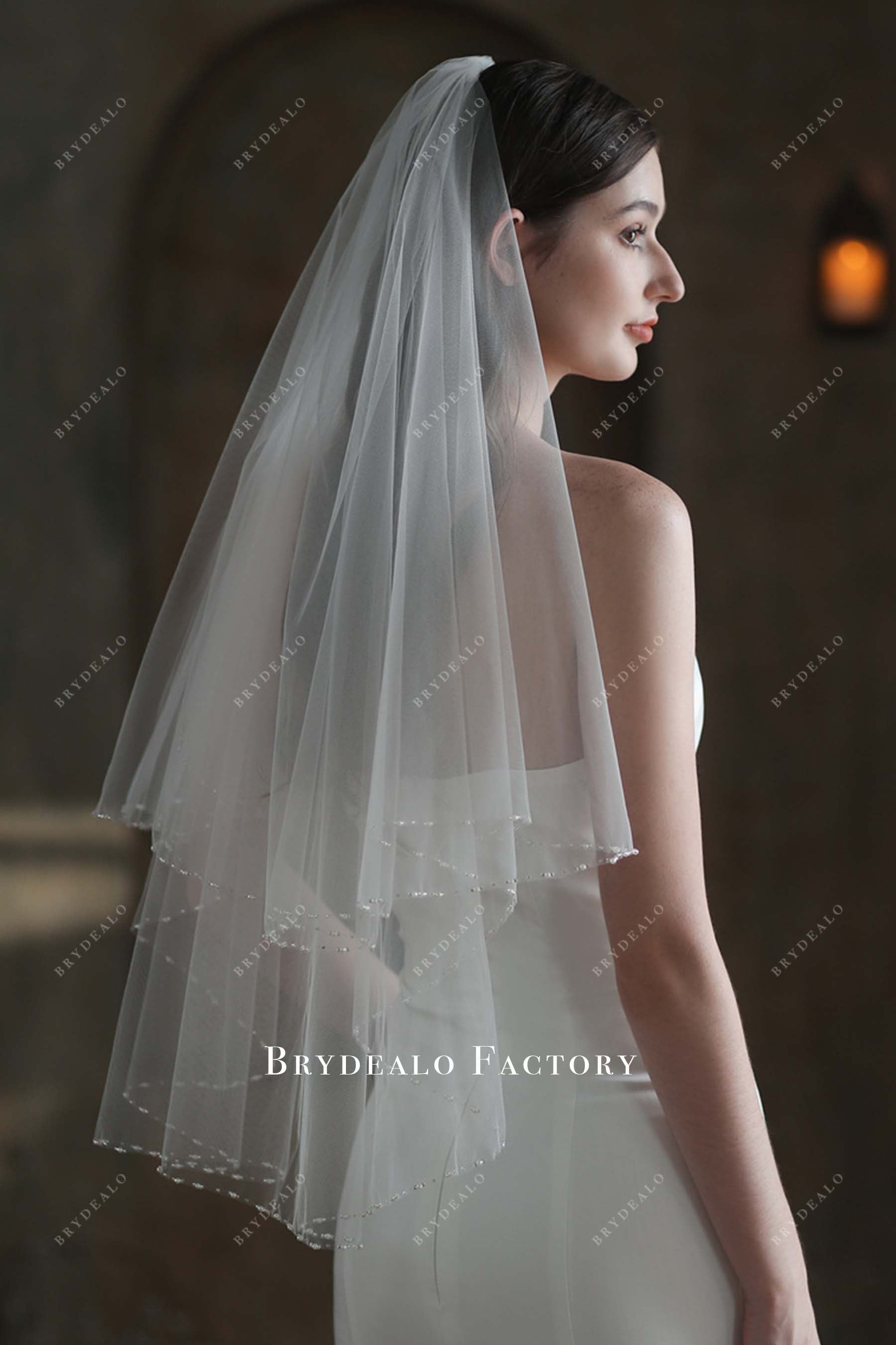 beading edge bridal veil