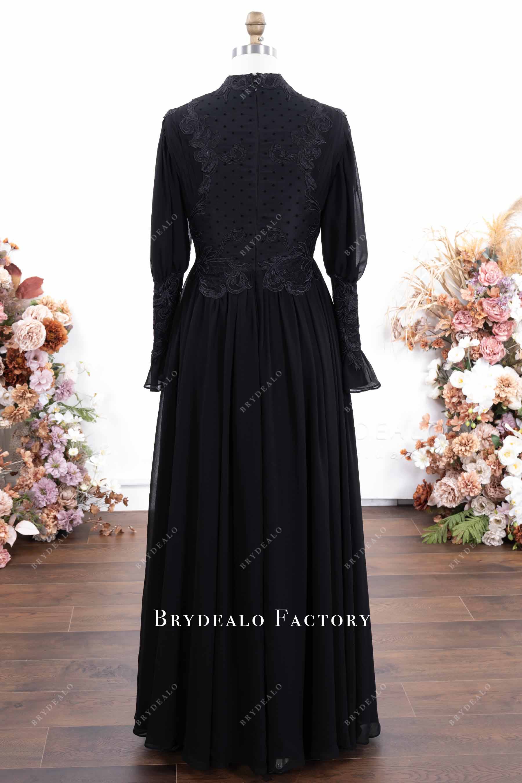 black chiffon floor length formal dress
