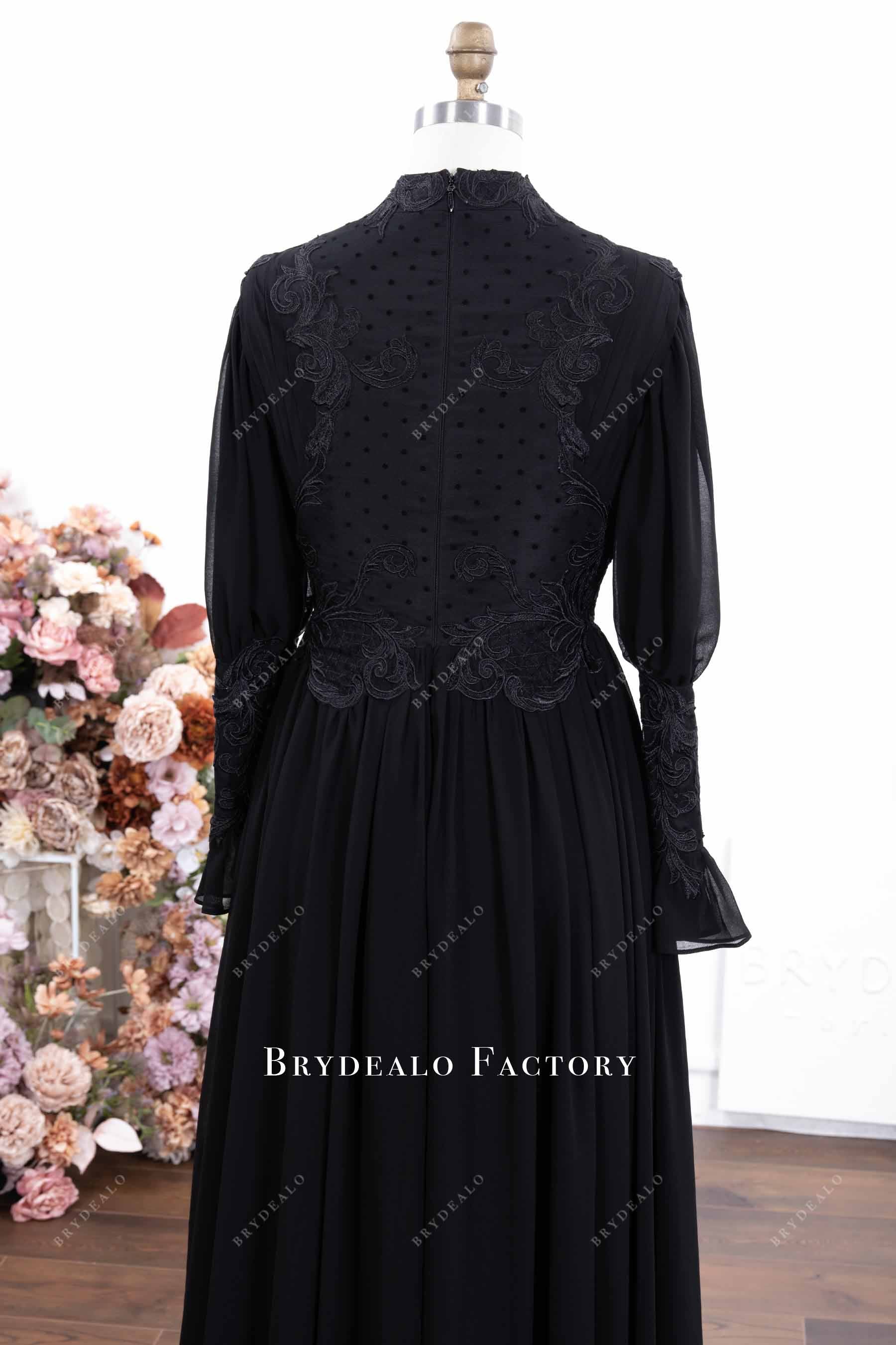 black chiffon lace full back formal dress