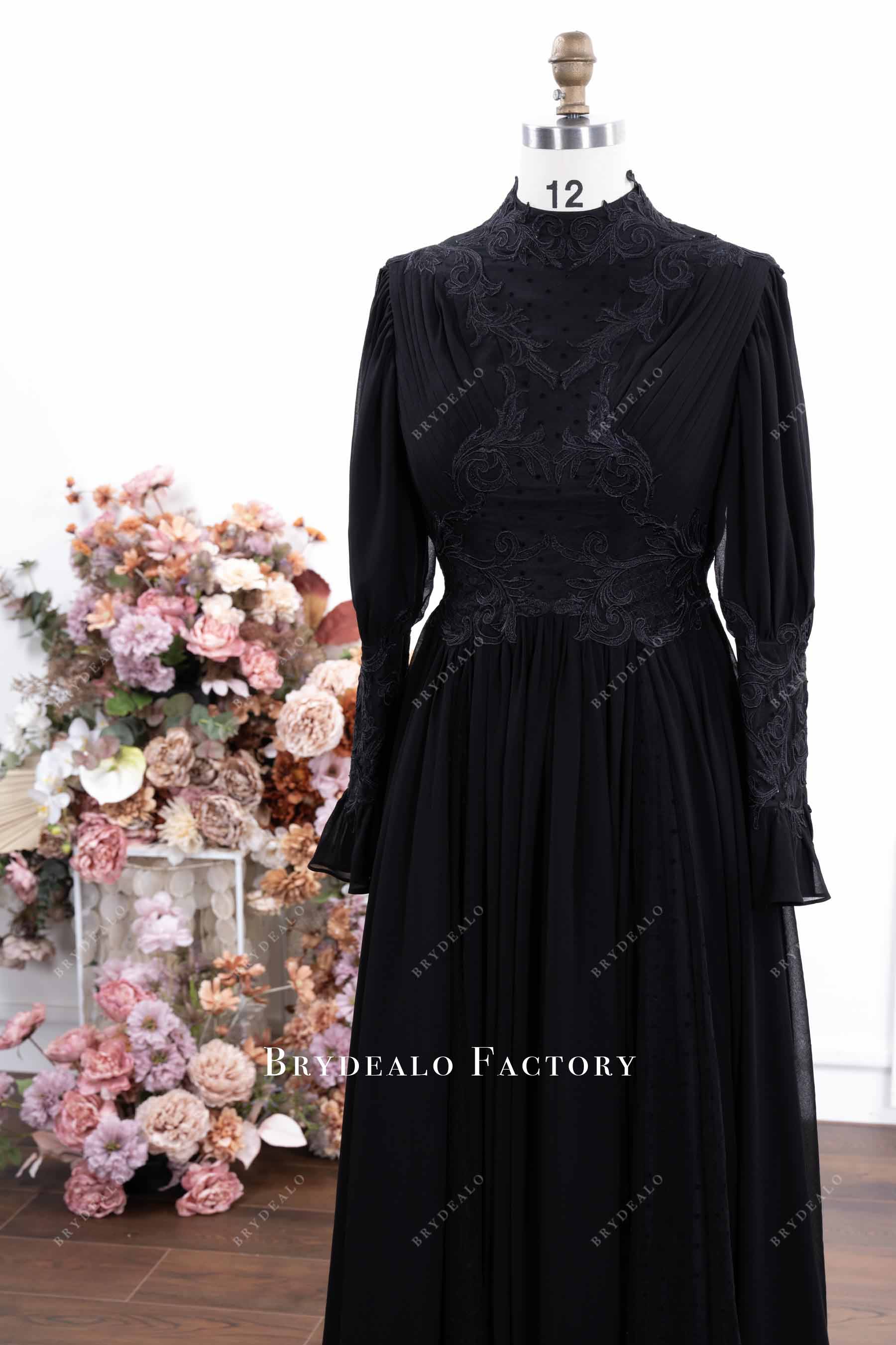 black chiffon lace turtle neck formal dress