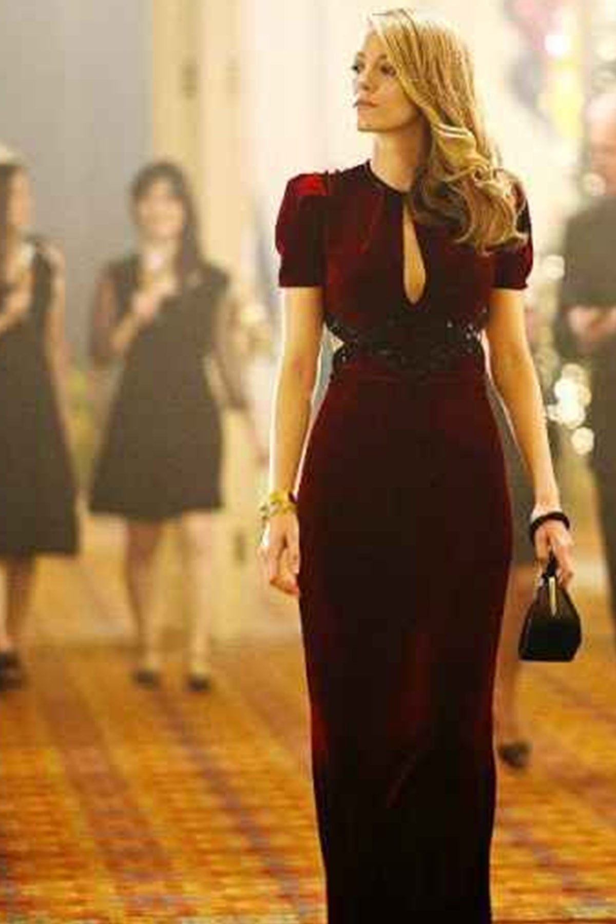 Blake Lively Burgundy keyhole dress age of Adaline