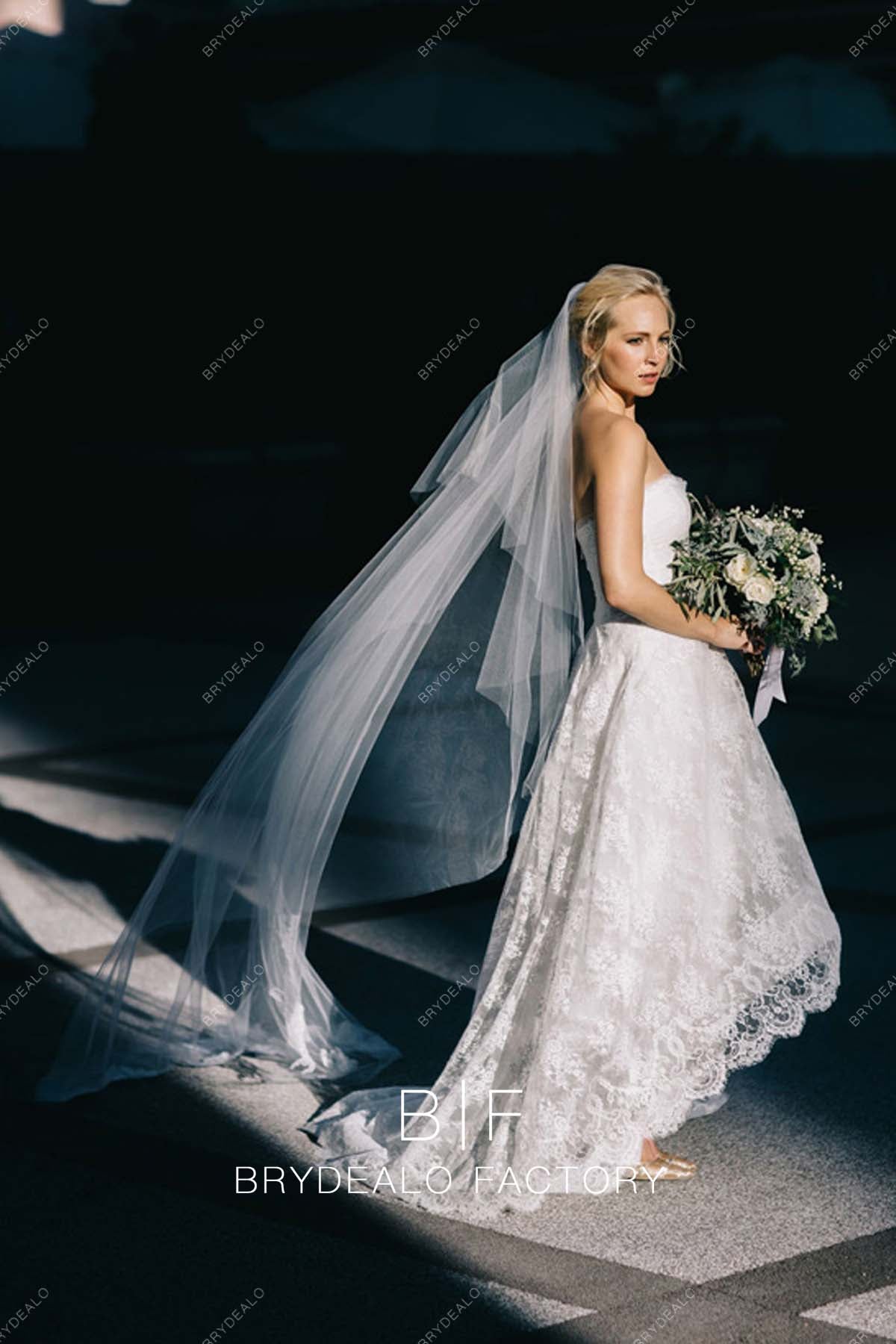 Candice Accola Strapless Lace Cute High-low Destination Wedding Dress Candice Accola Strapless Lace Cute High-low Destination Wedding Dress