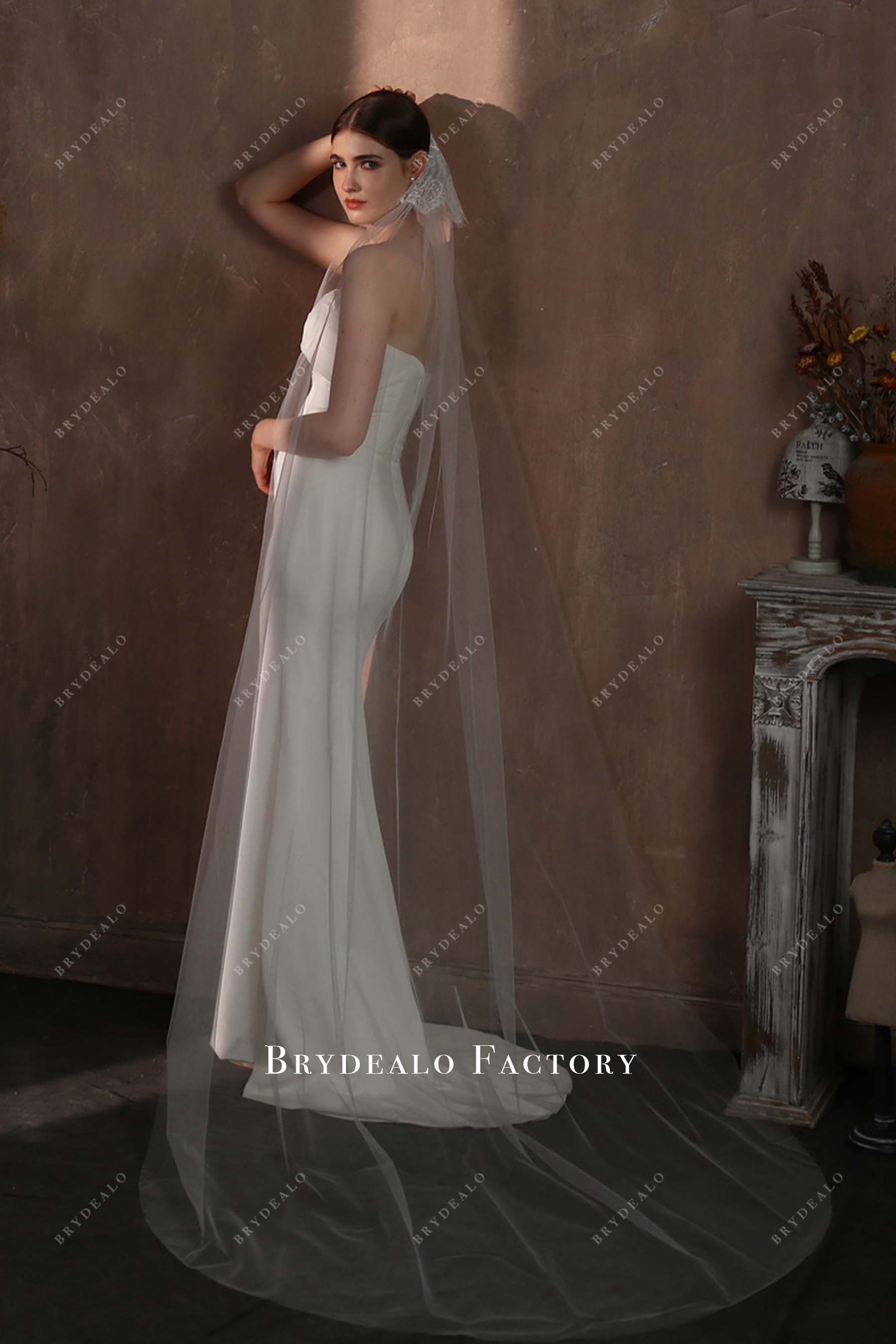 chapel length tulle bridal veil