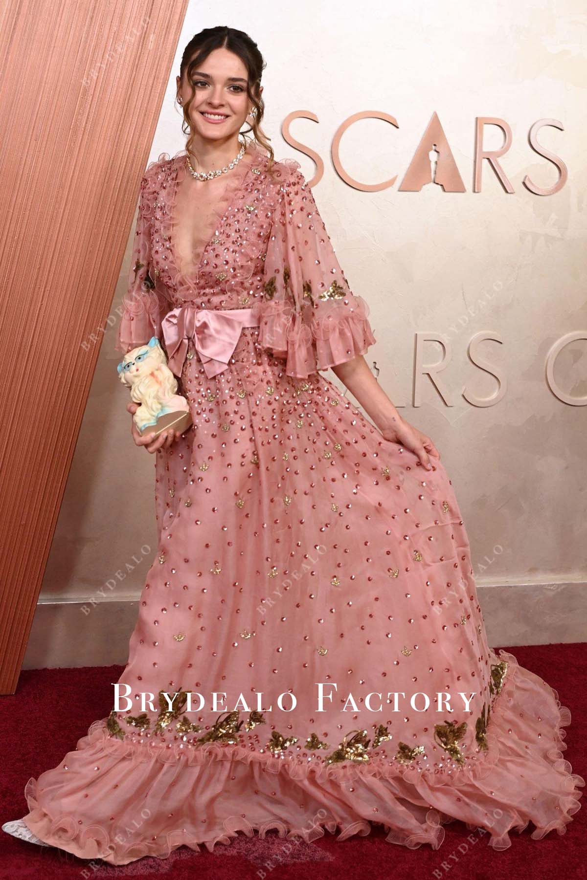 Charlotte Lawrence rhinestones 2025 Oscars red carpet prom dress