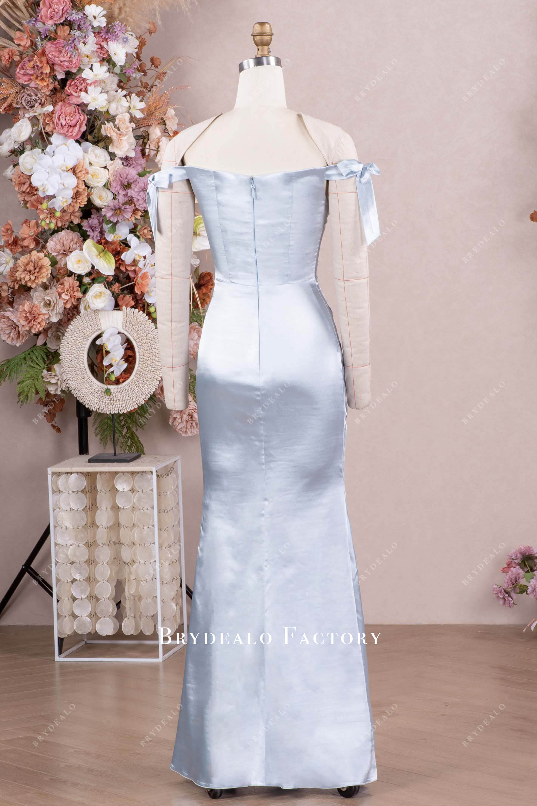 Charmeuse floor length blue bridesmaid dress