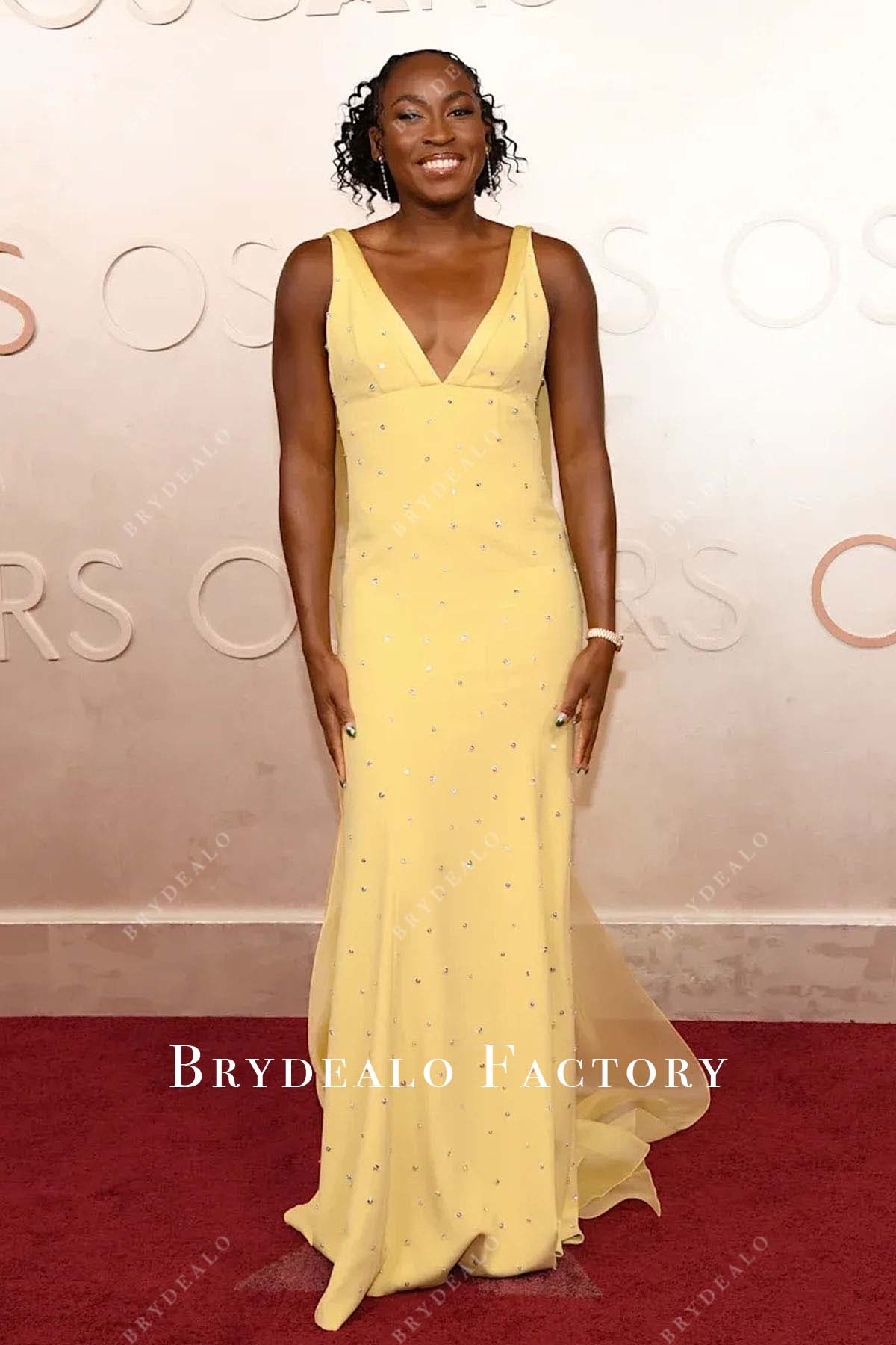Coco Gauff yellow dress 2025 Oscars red carpet