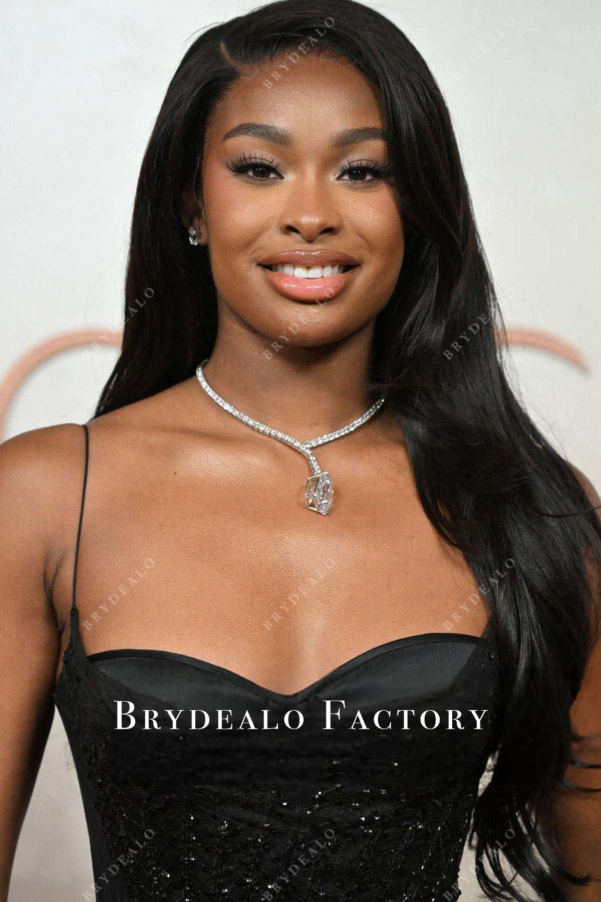 Coco Jones sweetheart neck Oscars 2025 prom dress