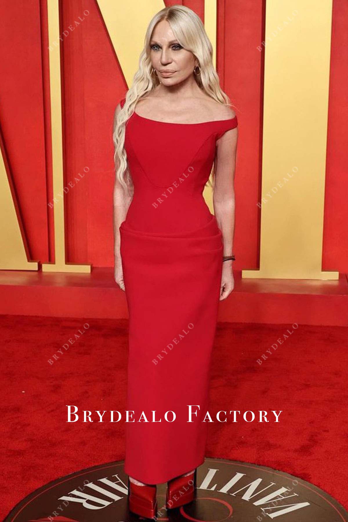 Donatella Versace Red Off Shoulder 2024 Oscars After Party Dress Donatella Versace Red Off Shoulder 2024 Oscars After Party Dress