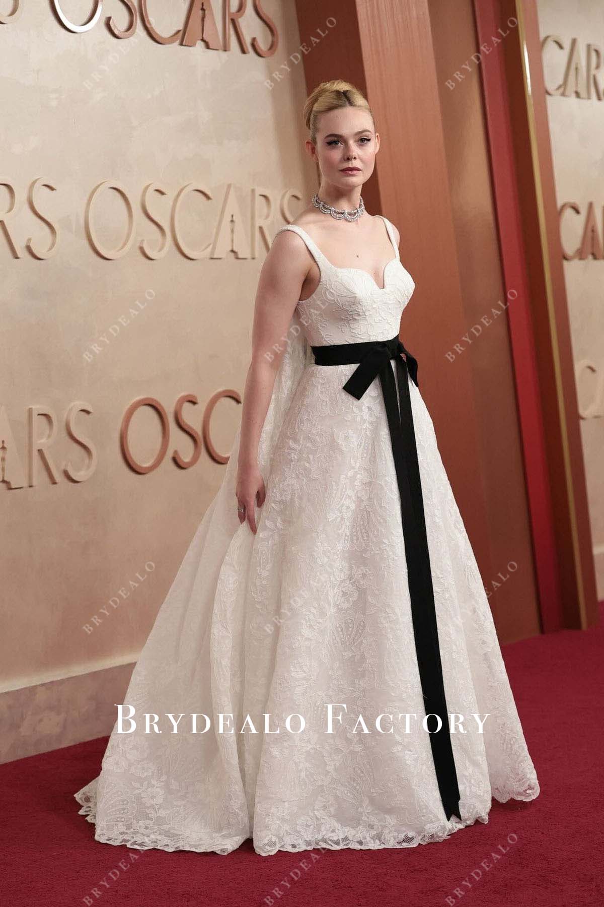 Elle Fanning white a line formal dress 2025 Oscars red carpet