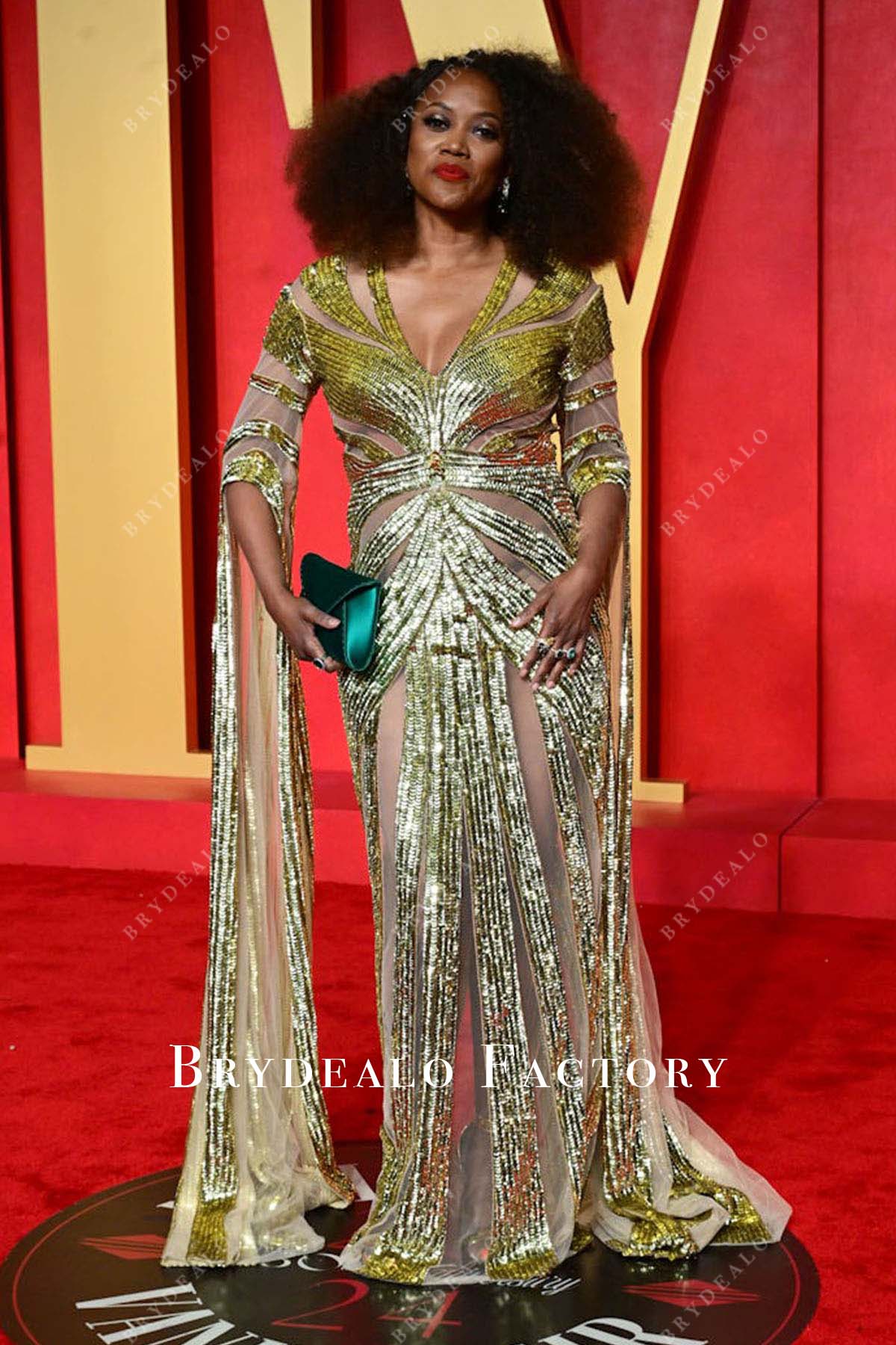 Erika Alexander Green Sequin Slit Sleeve 2024 Oscars After Party dress