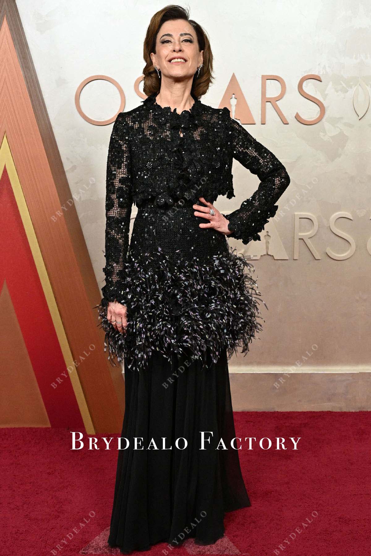 Fernanda Torres black glitter 2025 Oscars red carpet dress