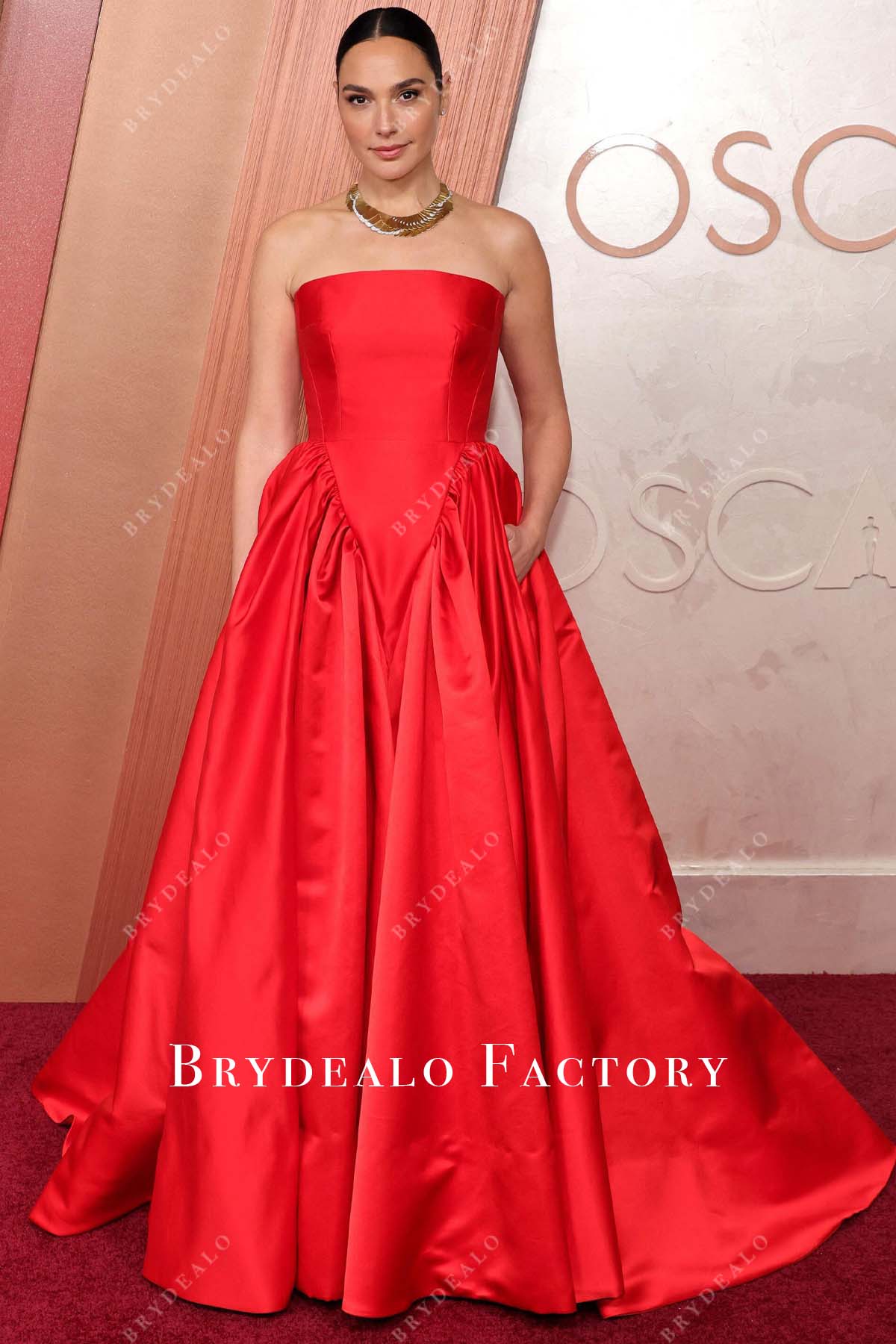 Gal Gadot red court train 2025 Oscars red carpet dress