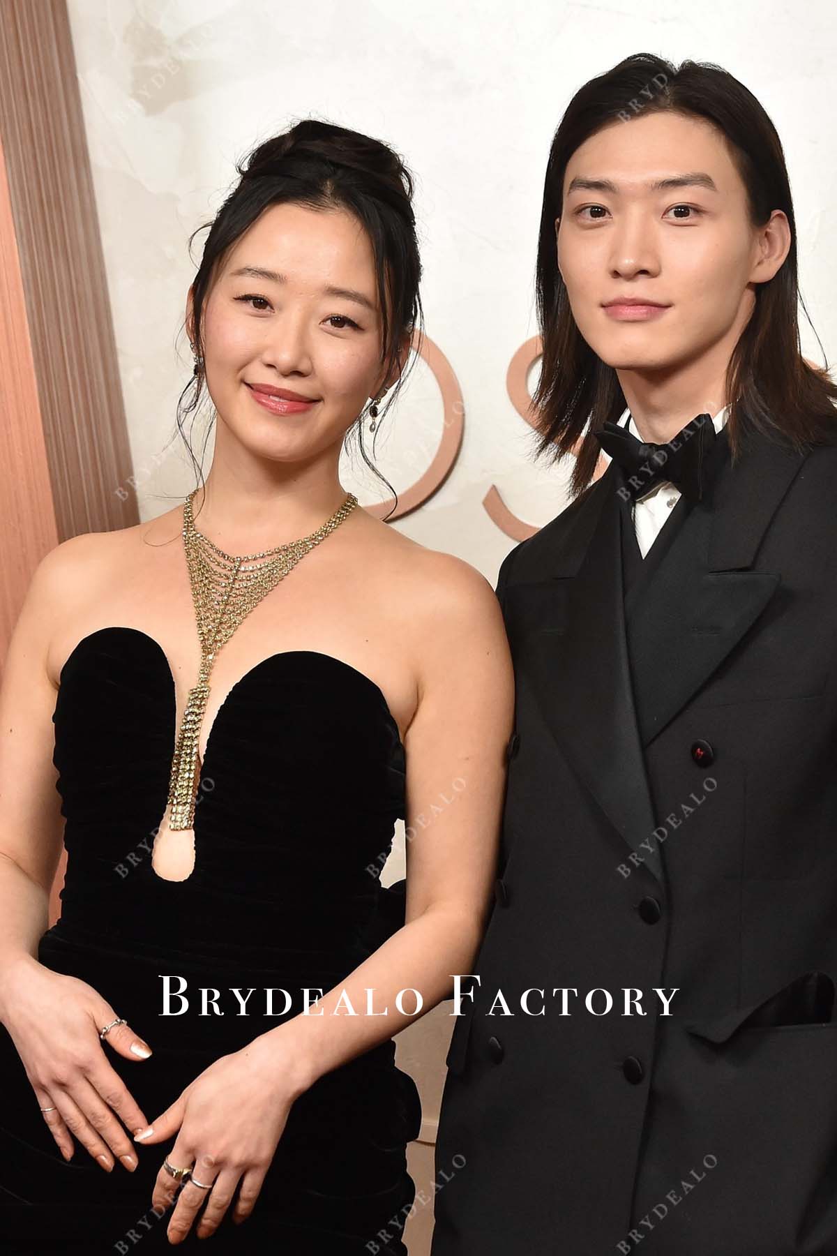 Gia Kim plunging neck 2025 Oscars red carpet dress