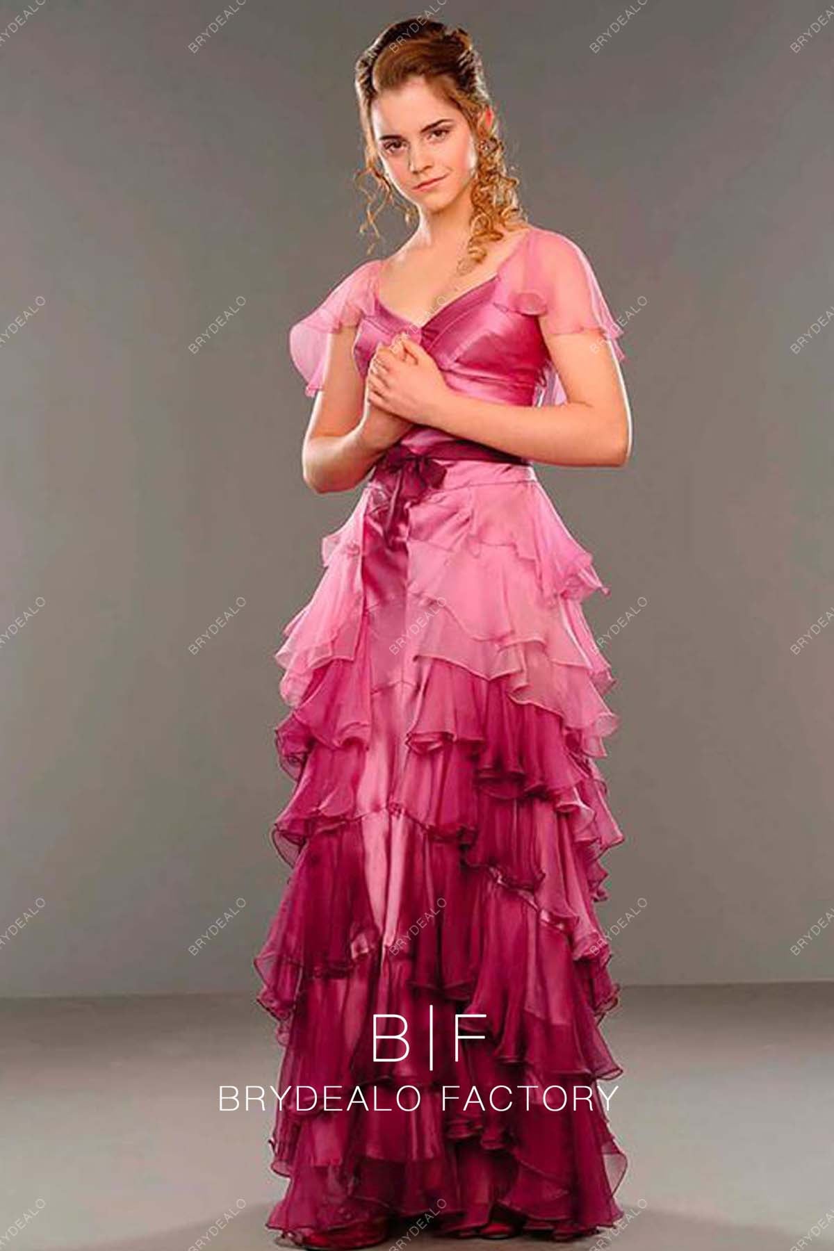 Hermione Granger Yule Ball Pink Ruffled A-line Party Dress Harry Potte