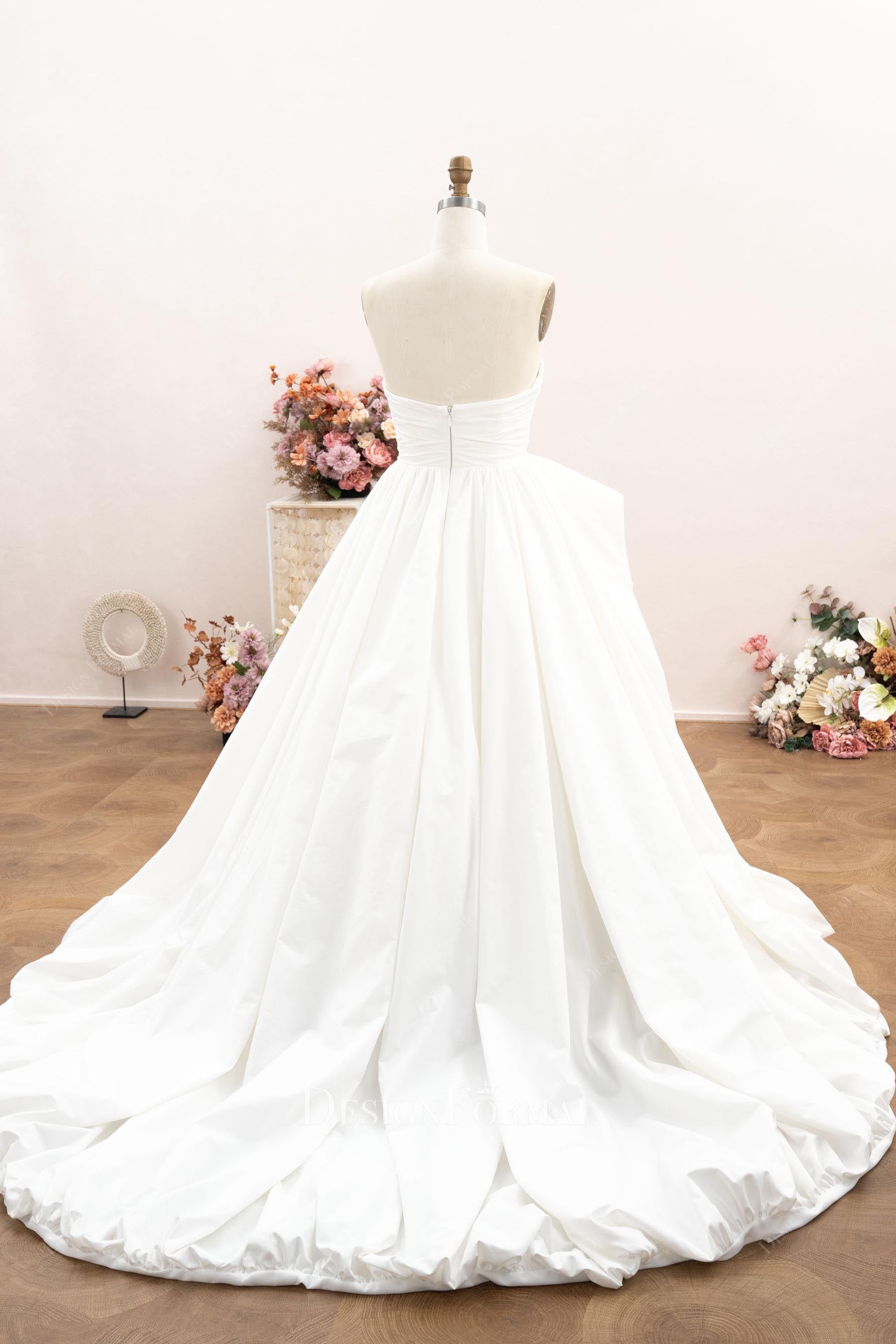 ivory taffeta a line wedding dress