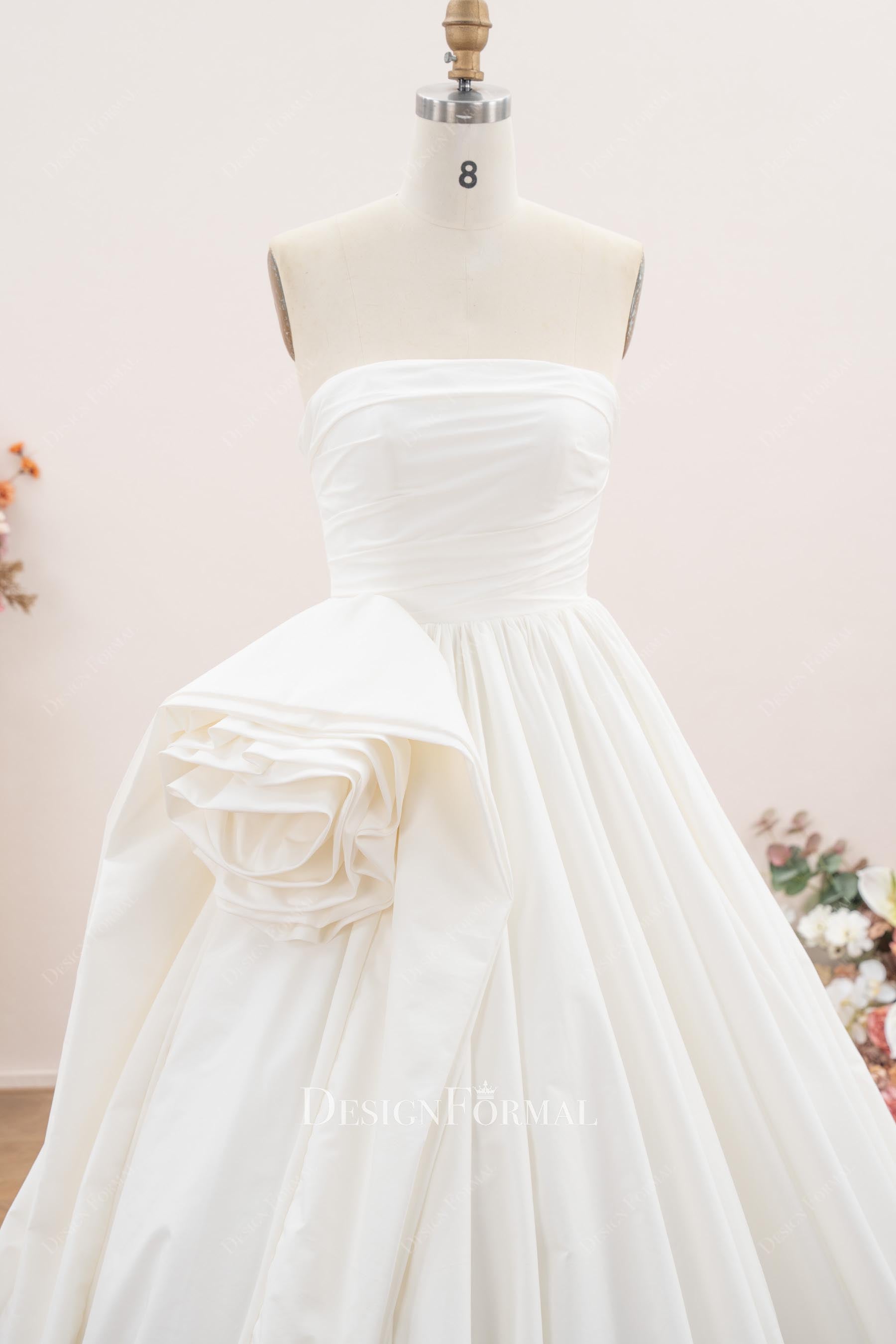 ivory taffeta pleated a line wedding dress