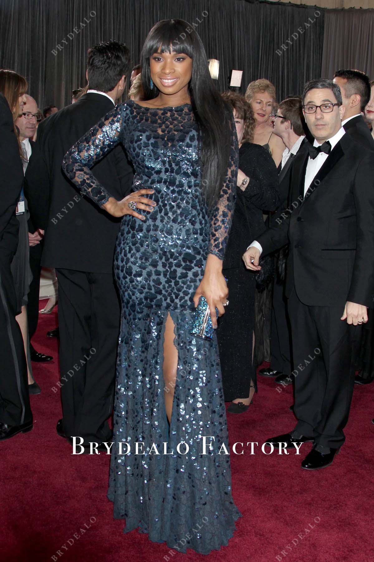 Jennifer Hudson Sparkly Navy Mermaid Celebrity Dress Oscars 2013