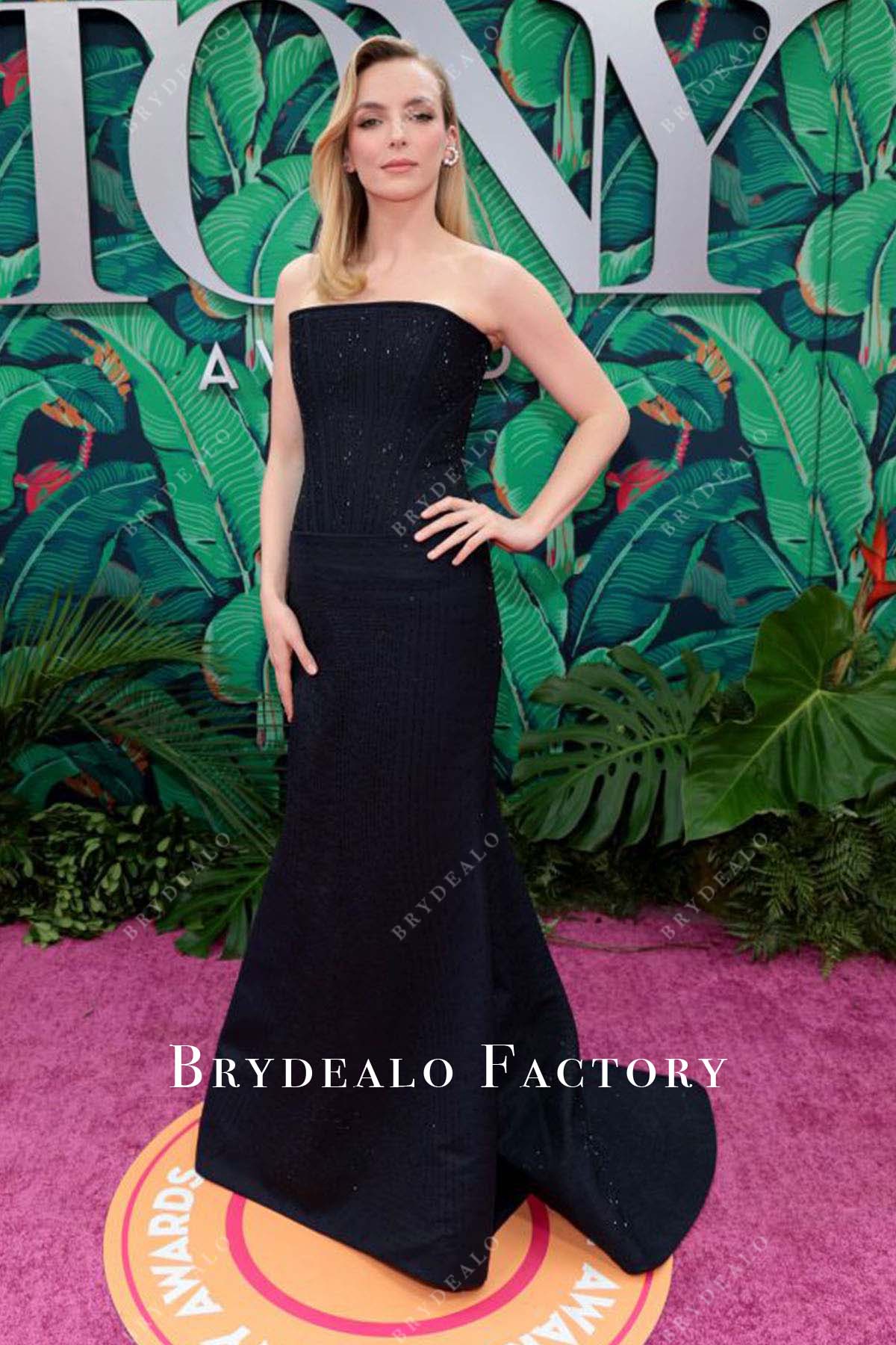 Jodie Comer Black Strapless Mermaid Dress 2023 Tony Awards