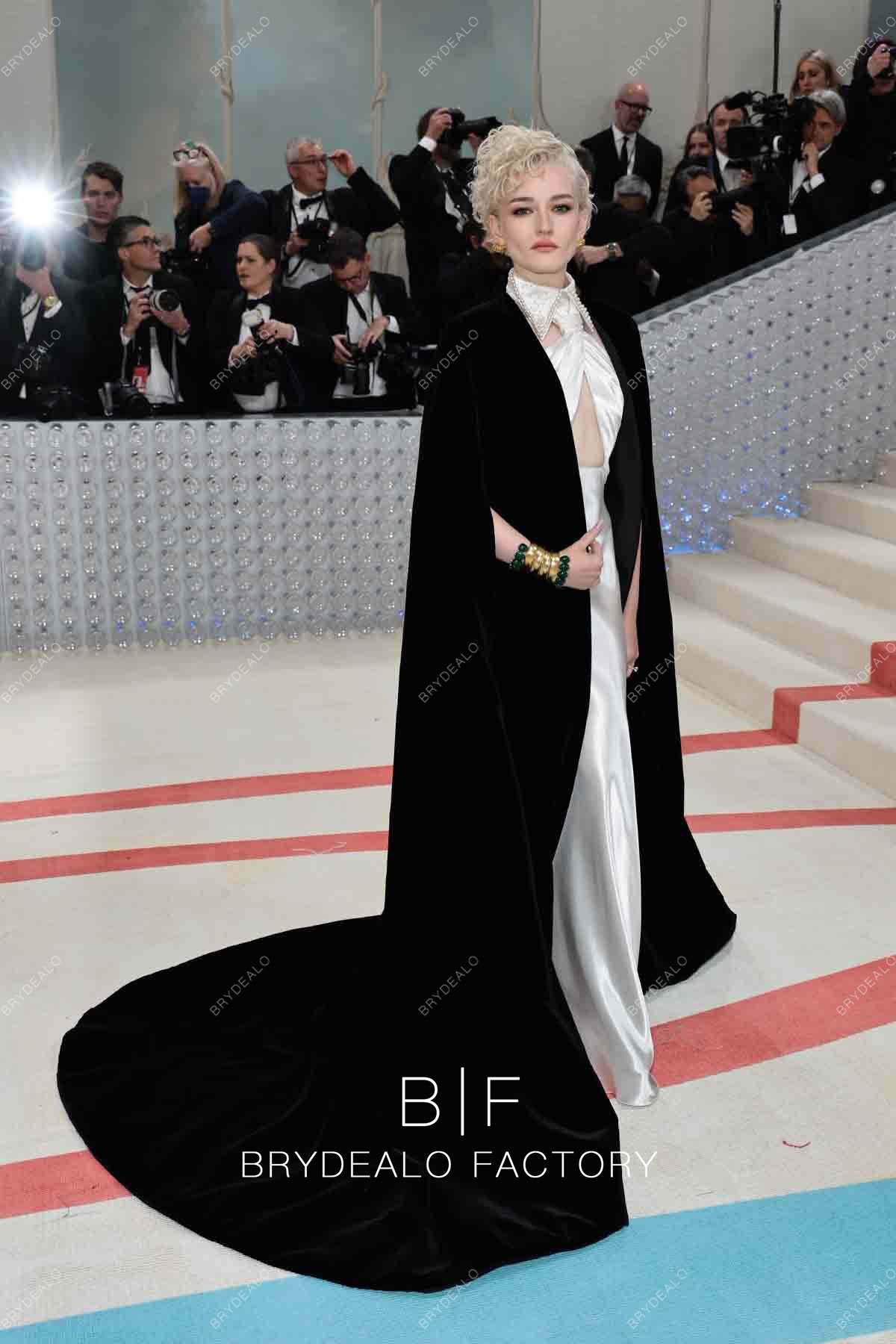 Julia Garner 2023 Met Gala White Halter Dress with Black Cape, Dress Only Julia Garner 2023 Met Gala White Halter Dress with Black Cape, Dress Only