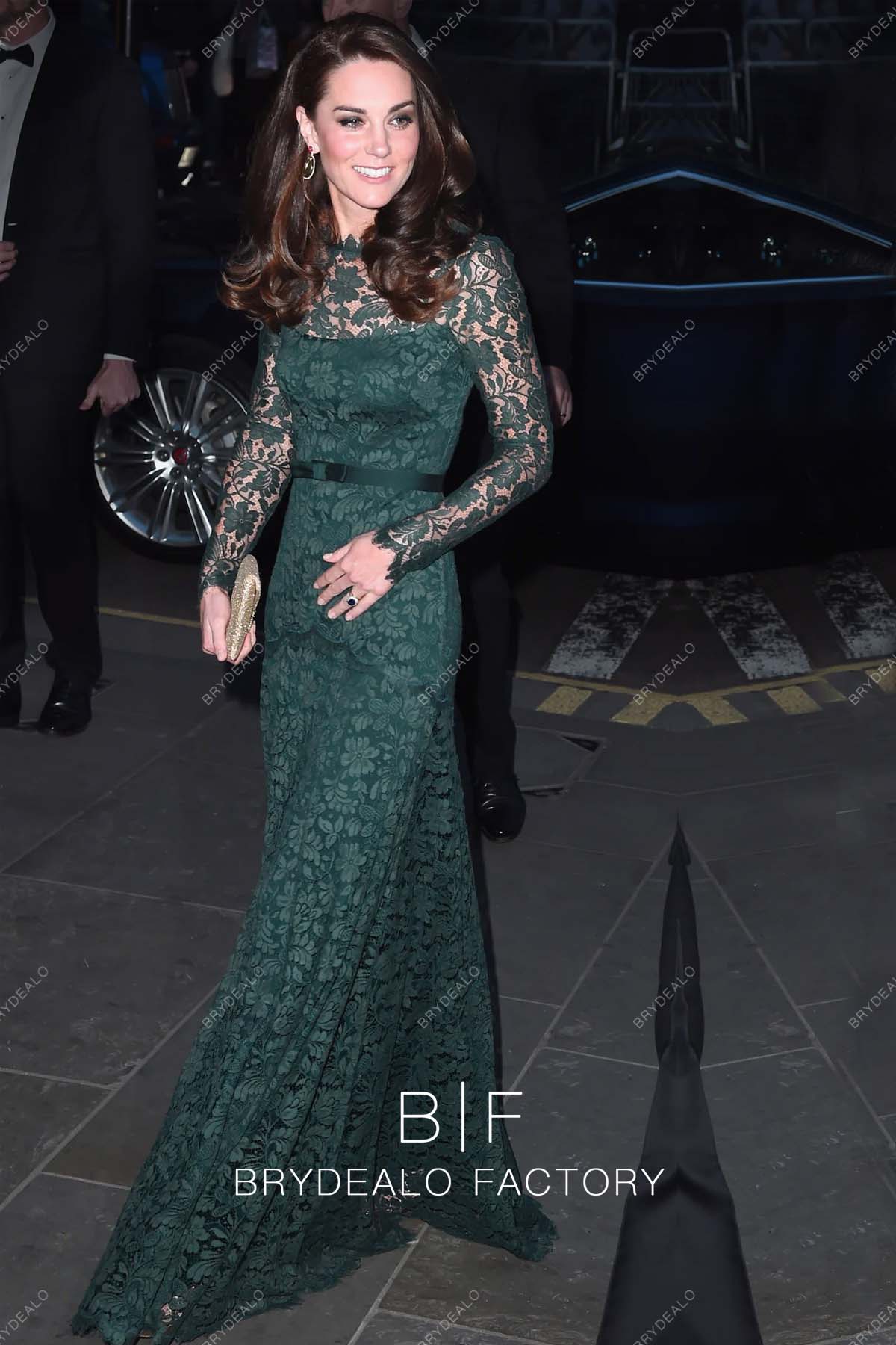 Kate Middleton Dark Green Lace Long Sleeves Celebrity Evening Dress Kate Middleton Dark Green Lace Long Sleeves Celebrity Evening Dress