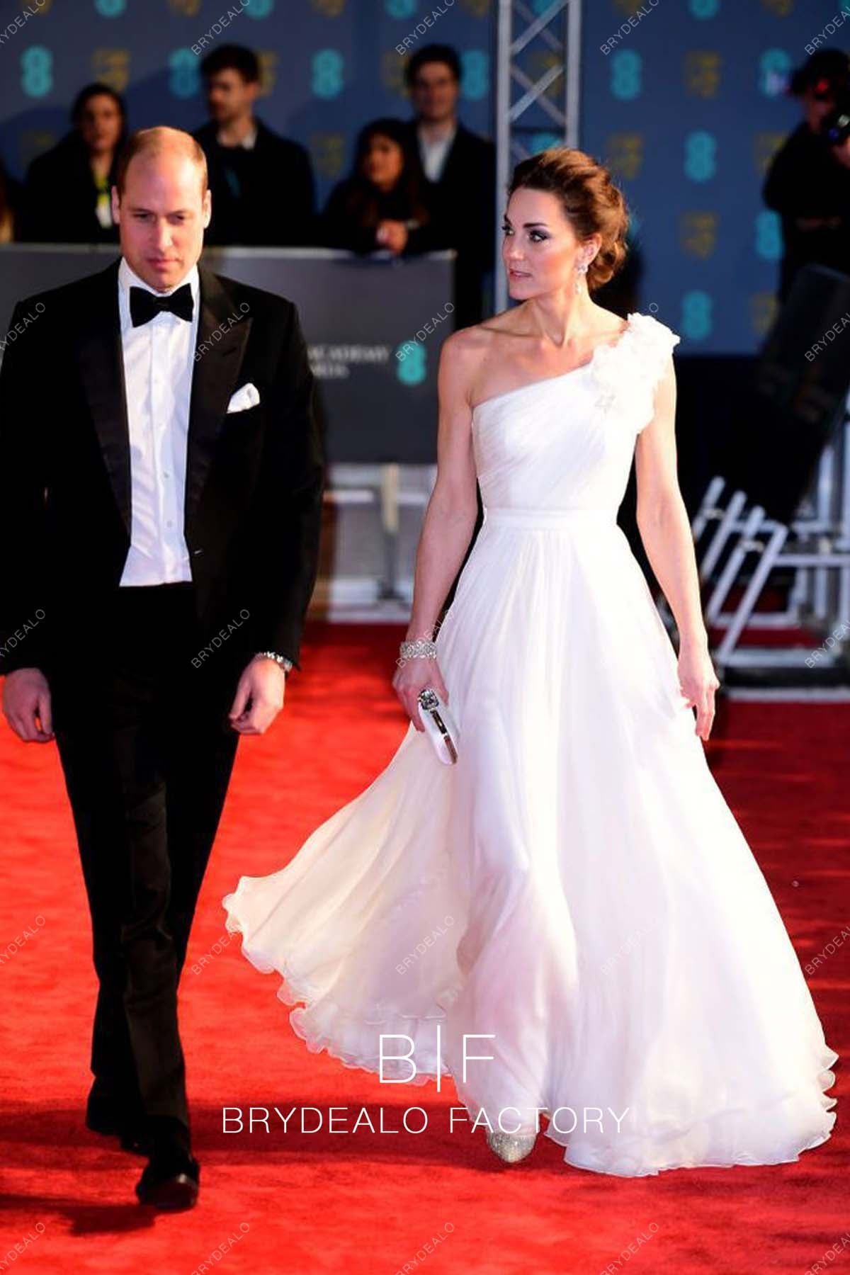 Kate Middleton One Shoulder White Red Carpet Celebrity Evening Dress