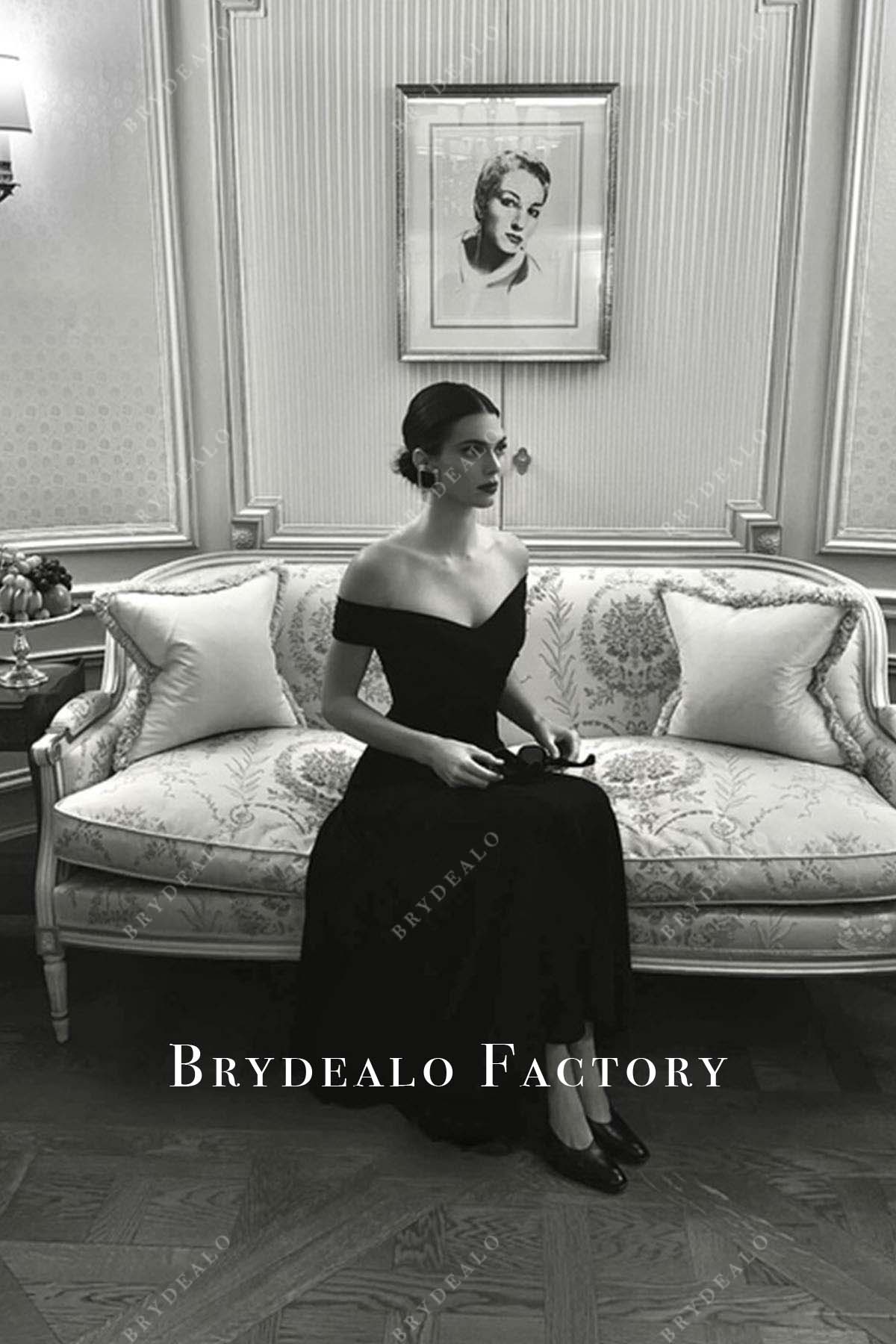 Kendall Jenner Black Off Shoulder 2024 Date Night Look Dress, image size:1200x1800