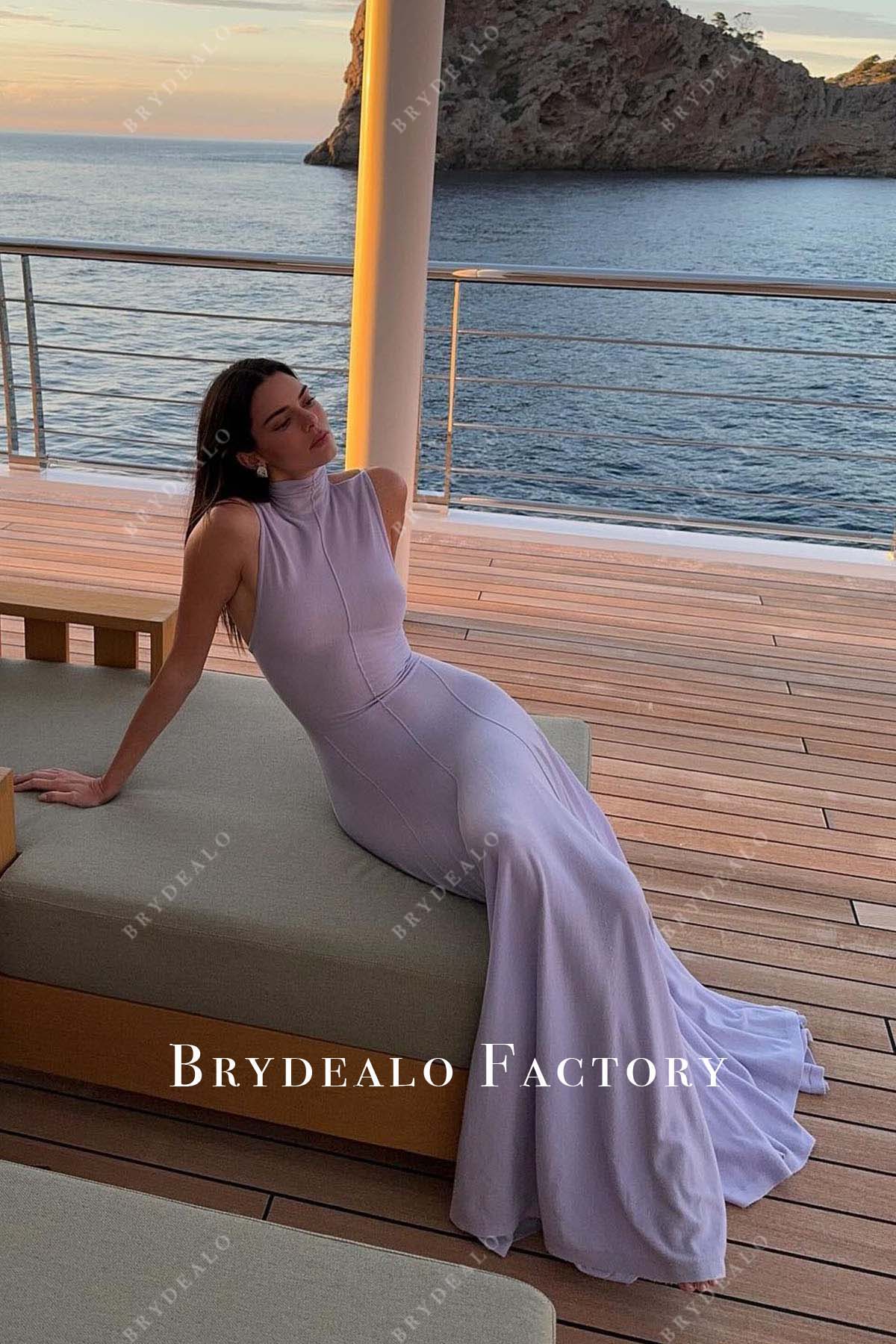 Kendall Jenner Lilac High Neckline 2024 Yacht Dress, image size:1200x1800
