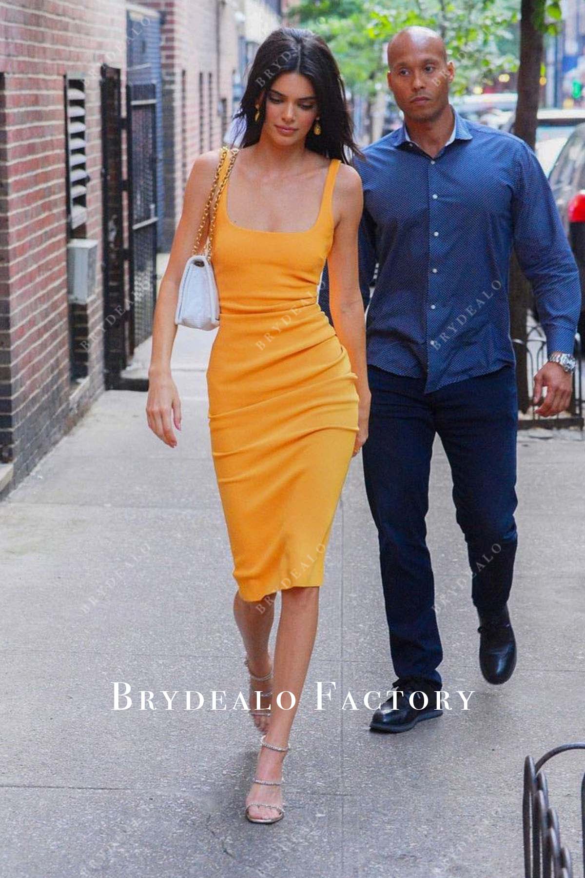 kendall jenner yellow dress Kendall Jenner Marigold Knee Length 2019 Manhattan's SoHo Dress