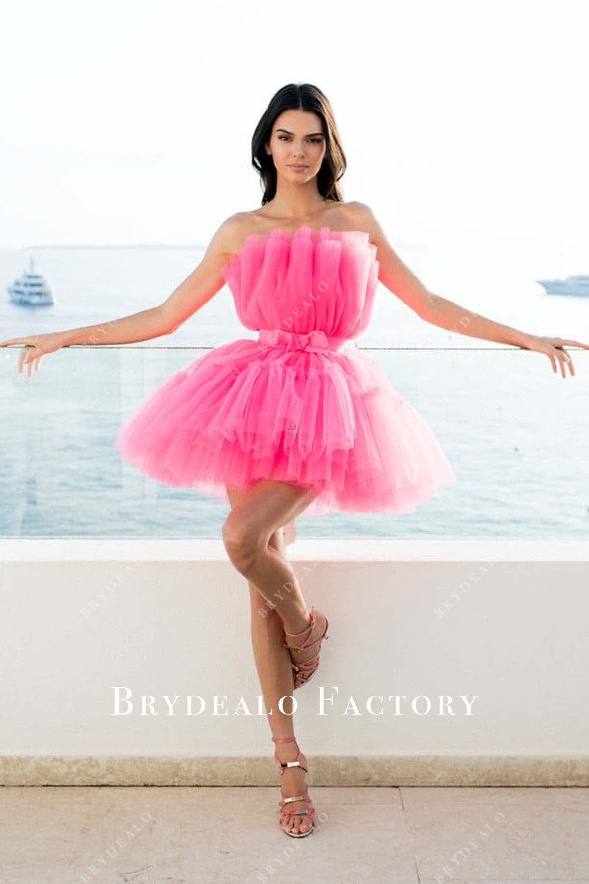 Kendall Jenner Short Ruffled Hot Pink Celebrity Party Gown Kendall Jenner Short Ruffled Hot Pink Celebrity Party Gown